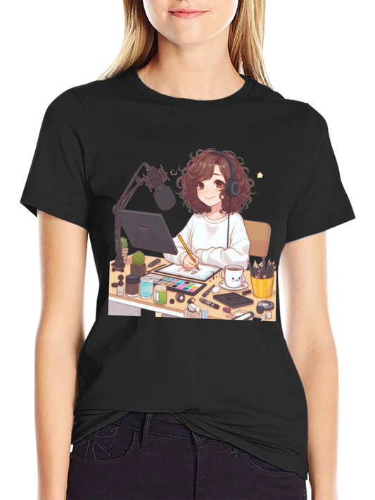 Anime Artist Graphic Tee - Stylish Black T-Shirt