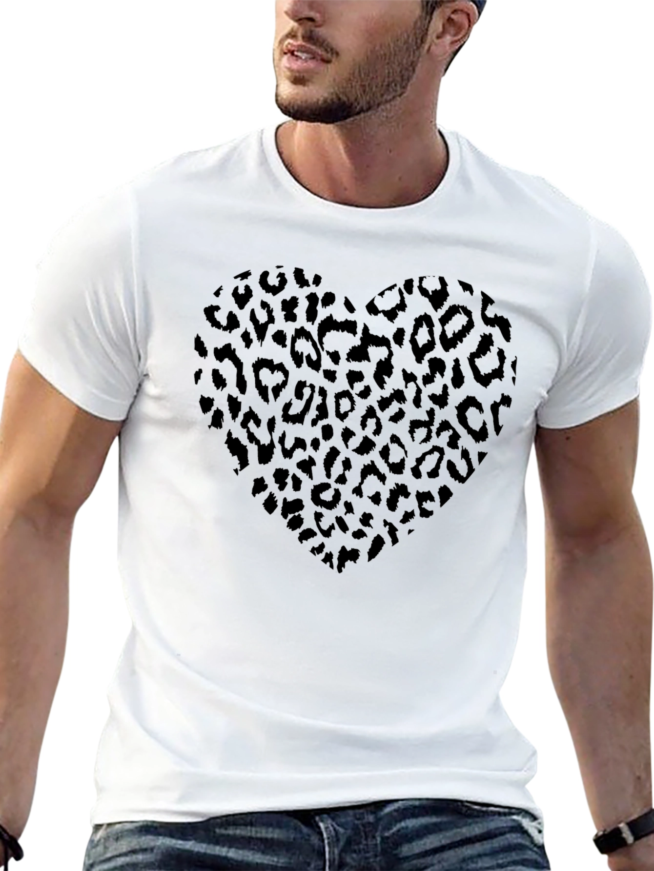 Leopard Heart Graphic Tee - Stylish Mens Black T-Shirt