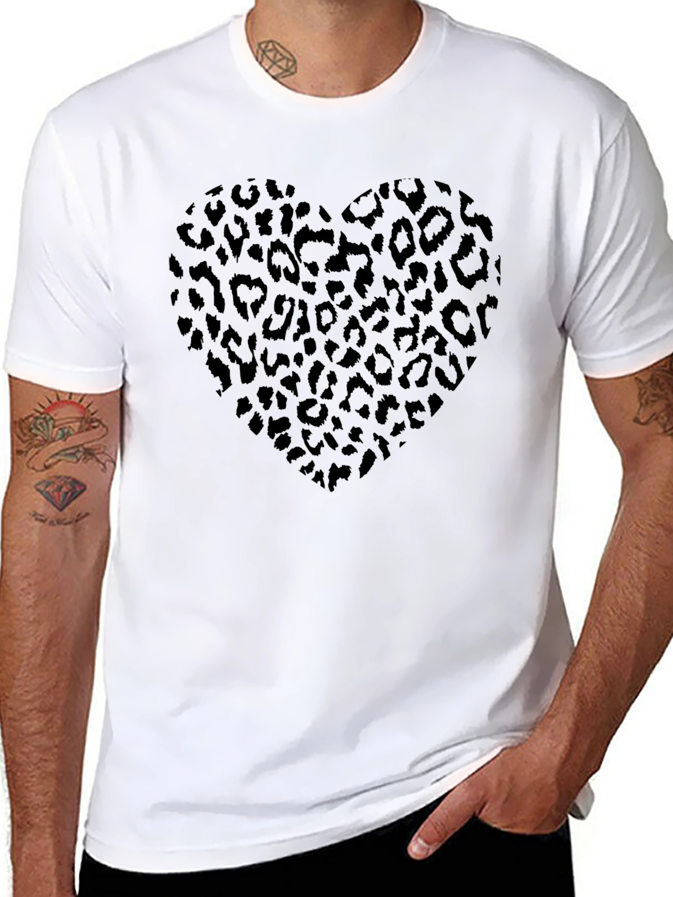 Leopard Heart Graphic Tee - Stylish Mens Black T-Shirt