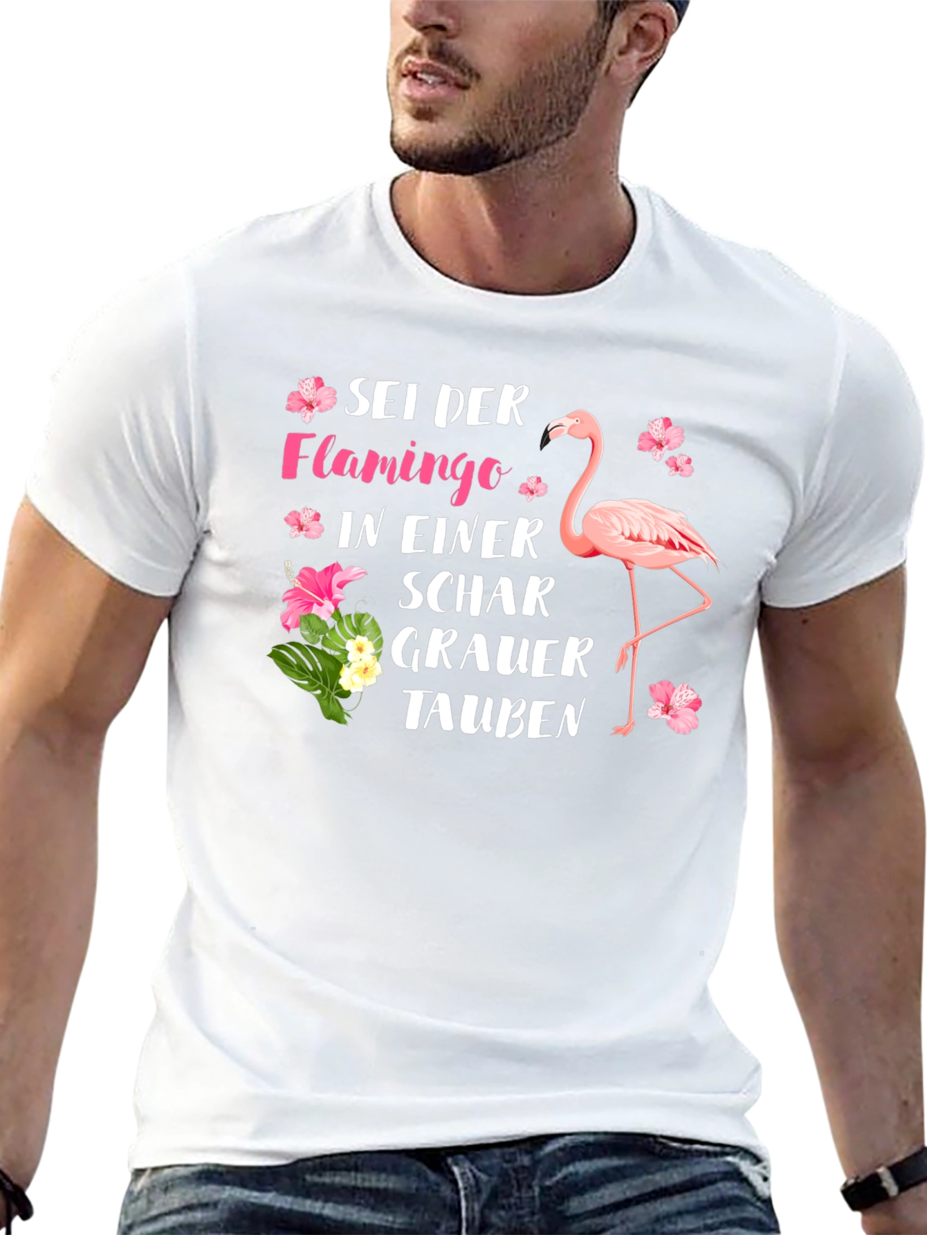 Be a Flamingo T-Shirt German Saying Tropical Flower Design