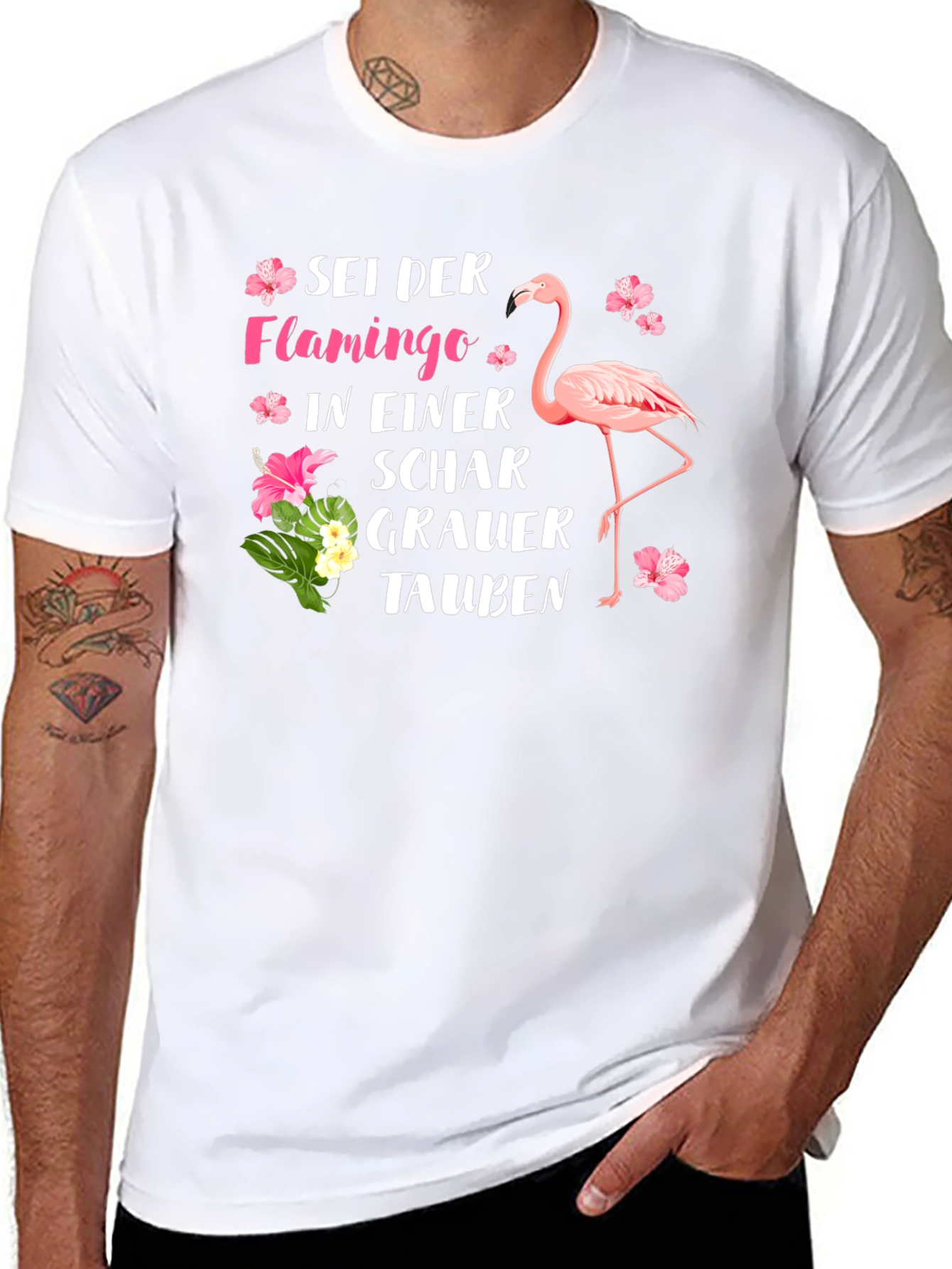 Be a Flamingo T-Shirt German Saying Tropical Flower Design
