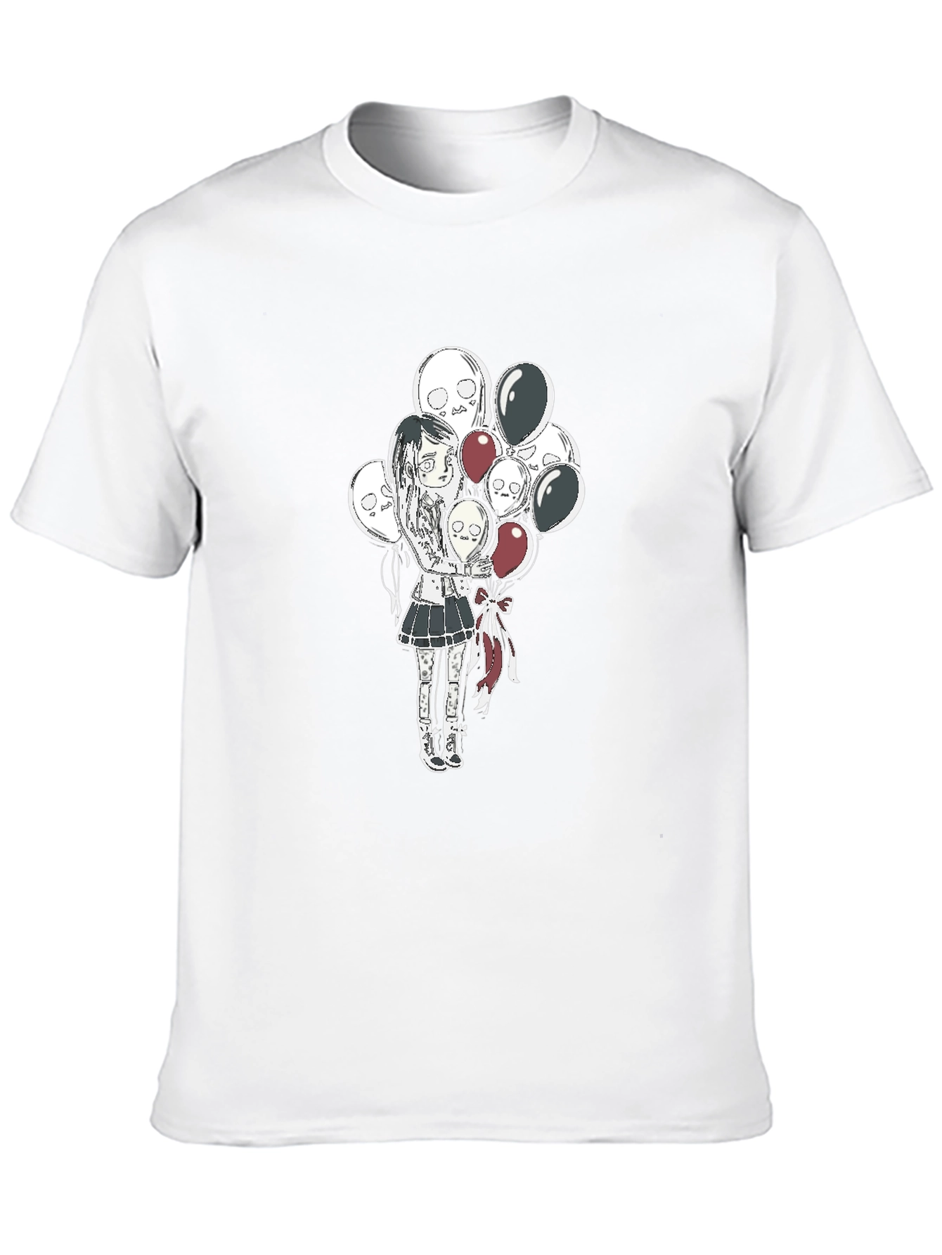 Gothic Girl with Skull Balloons Black T-Shirt