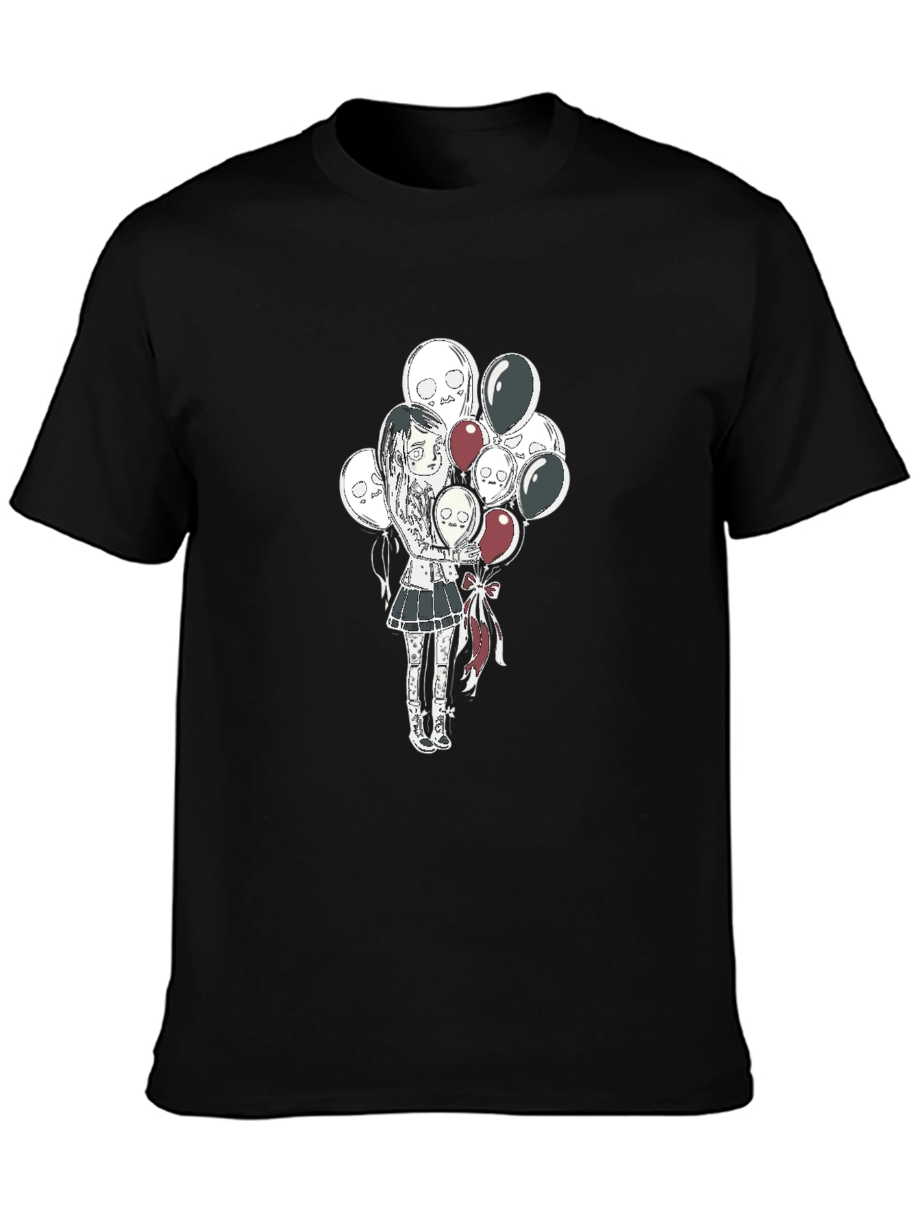 Gothic Girl with Skull Balloons Black T-Shirt