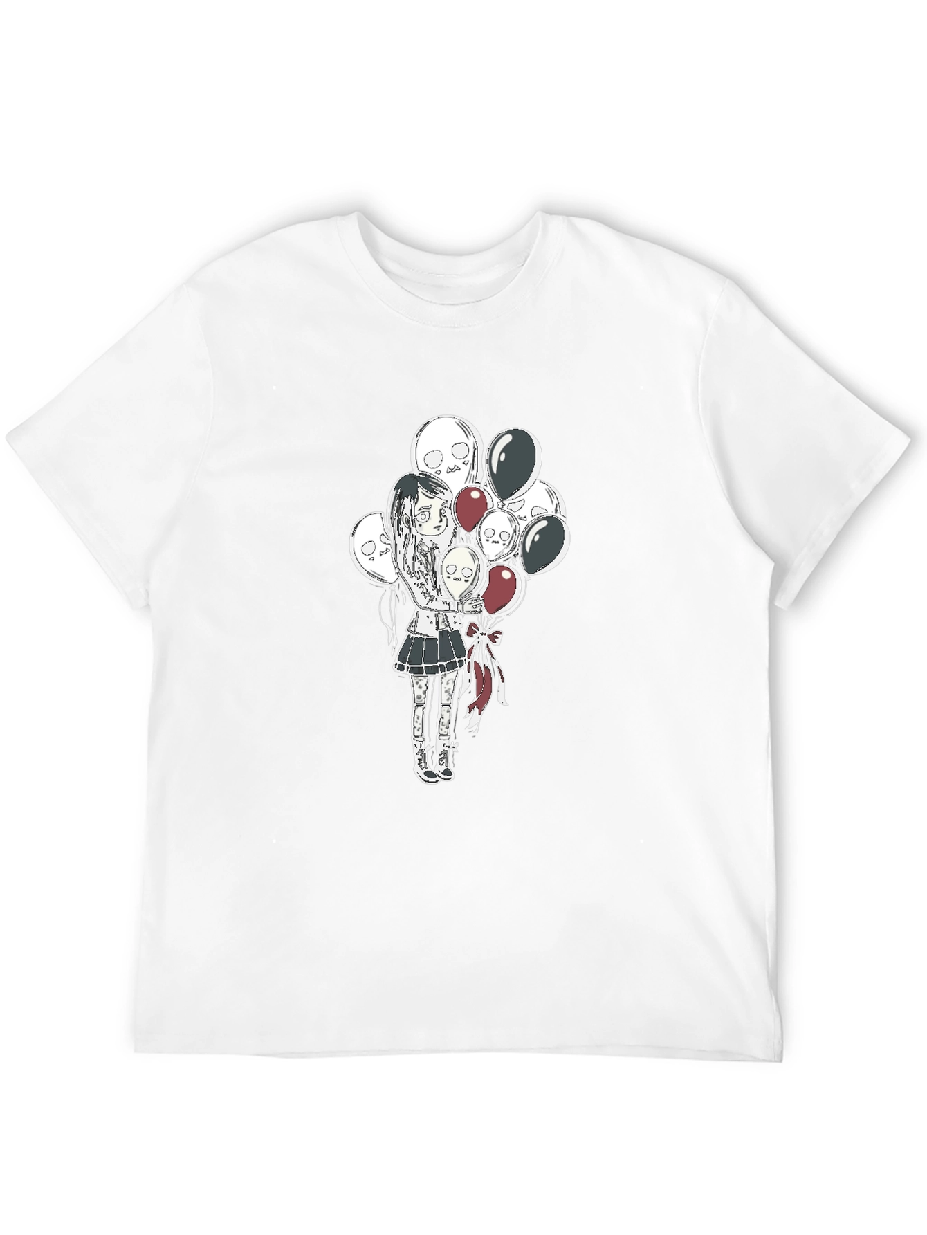 Gothic Girl with Skull Balloons Black T-Shirt