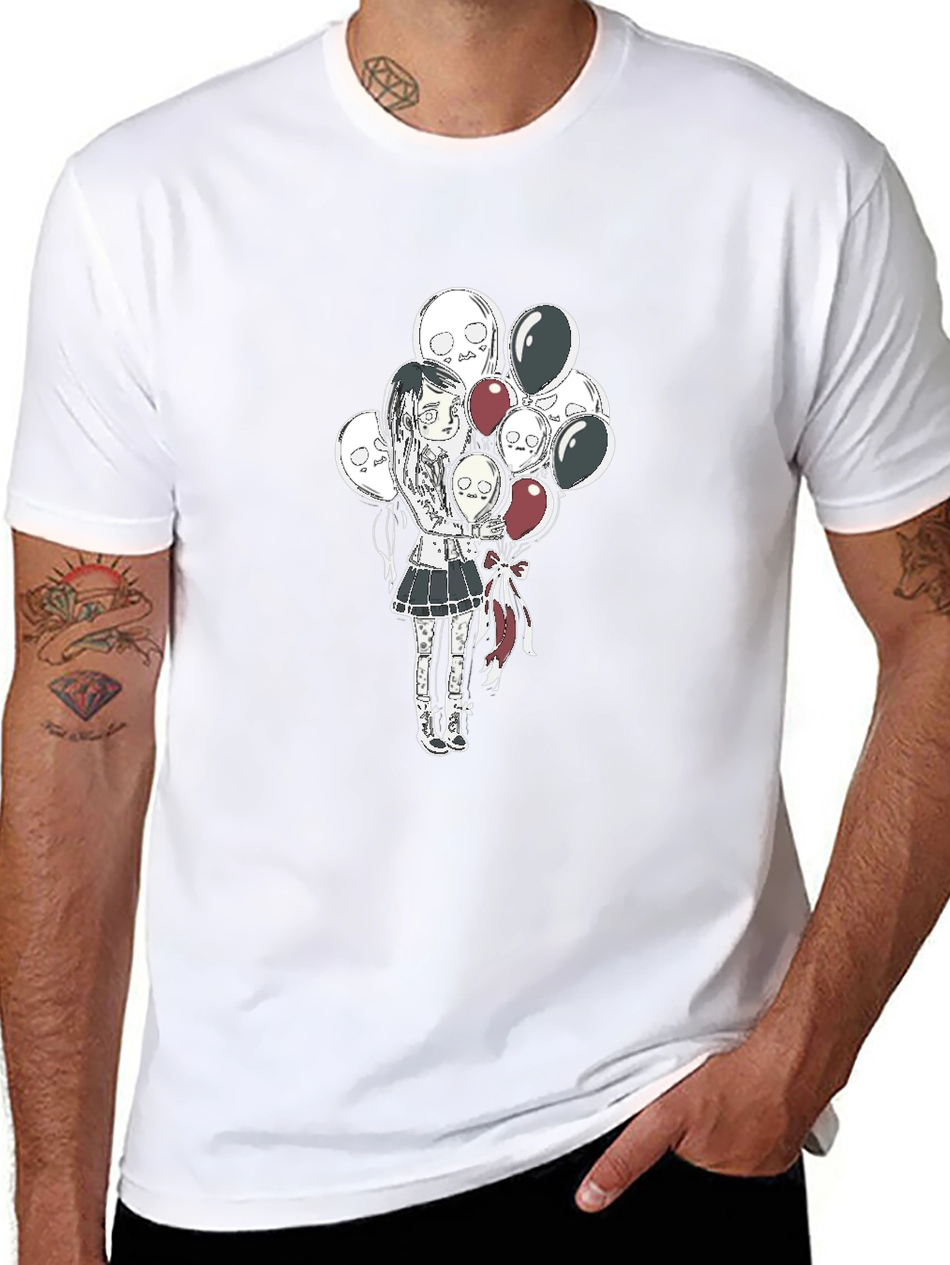 Gothic Girl with Skull Balloons Black T-Shirt