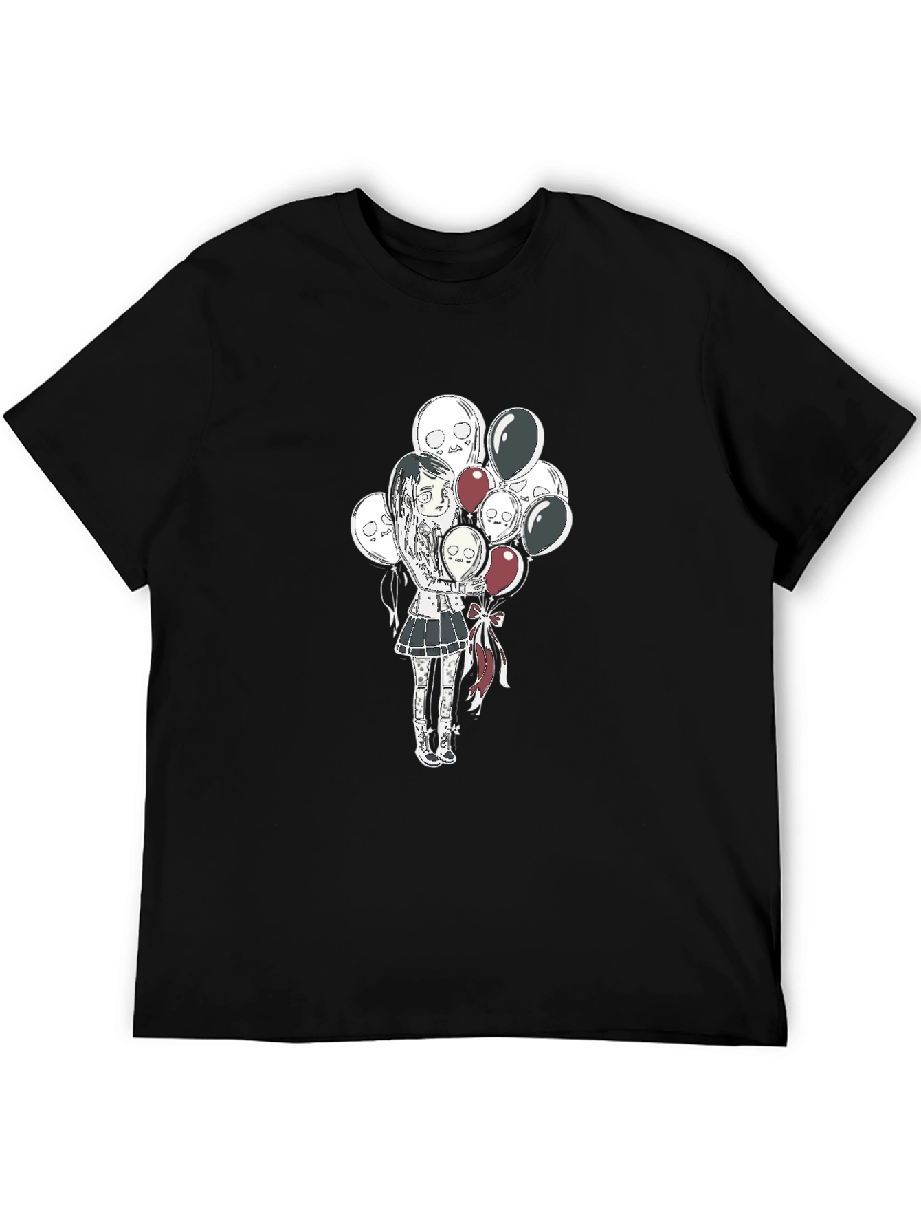 Gothic Girl with Skull Balloons Black T-Shirt