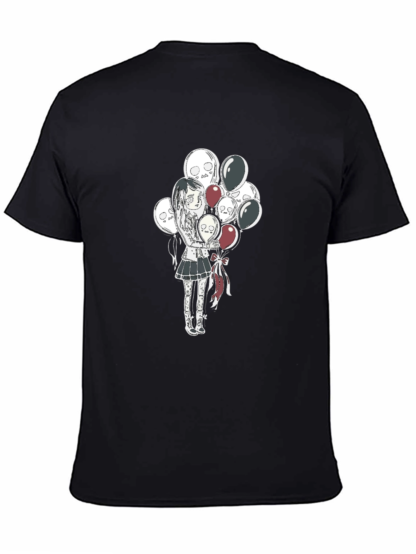 Gothic Girl with Skull Balloons Black T-Shirt