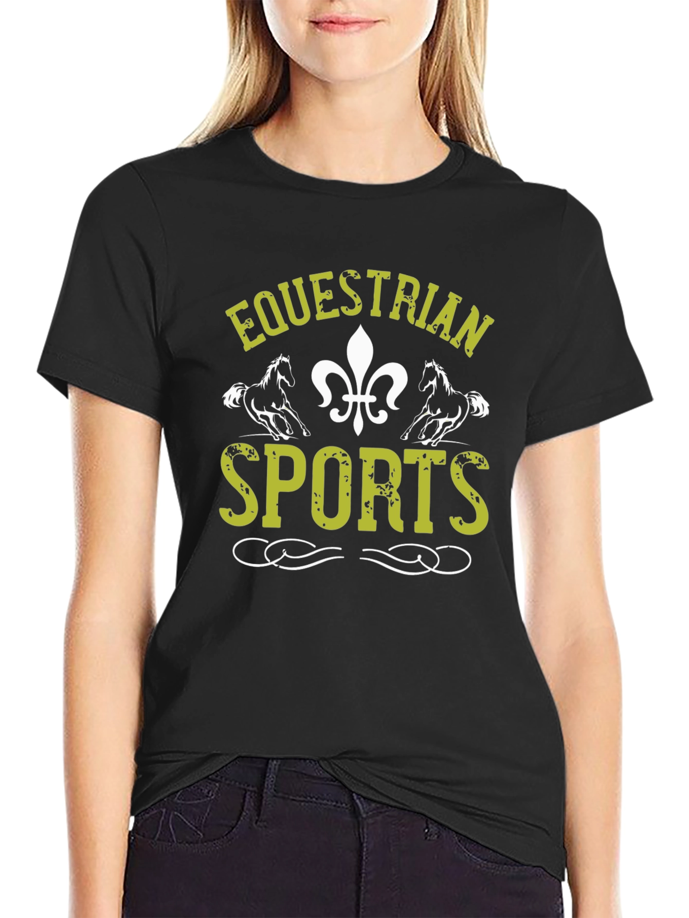 Equestrian Sports Graphic Tee - Black Cotton Shirt