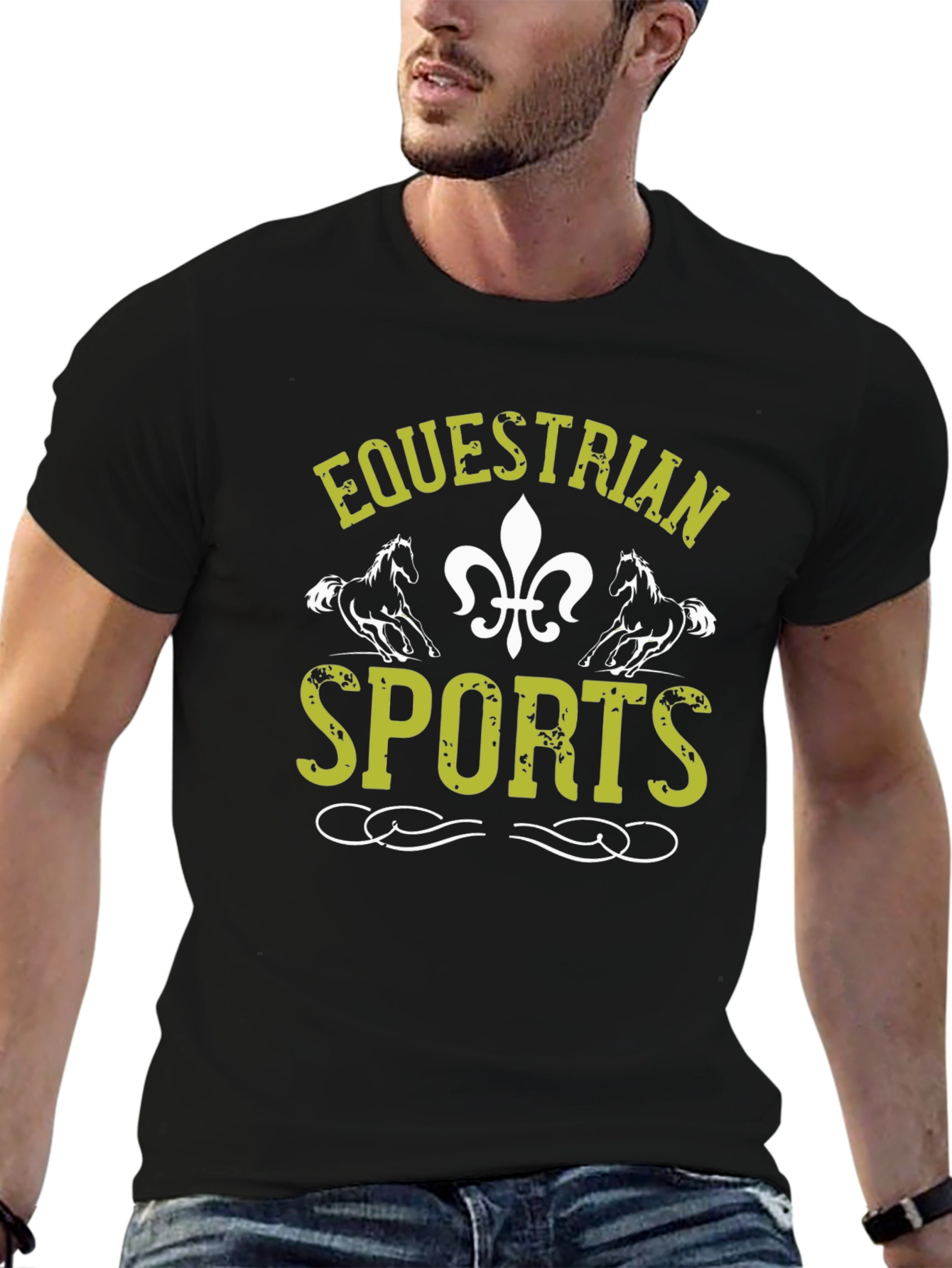 Equestrian Sports Graphic Tee - Black Cotton Shirt