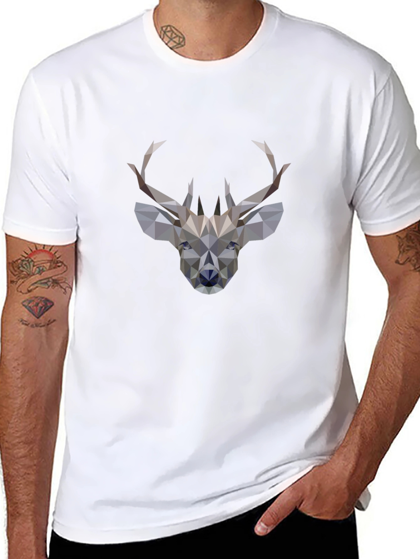 Geometric Deer Graphic Black T-Shirt