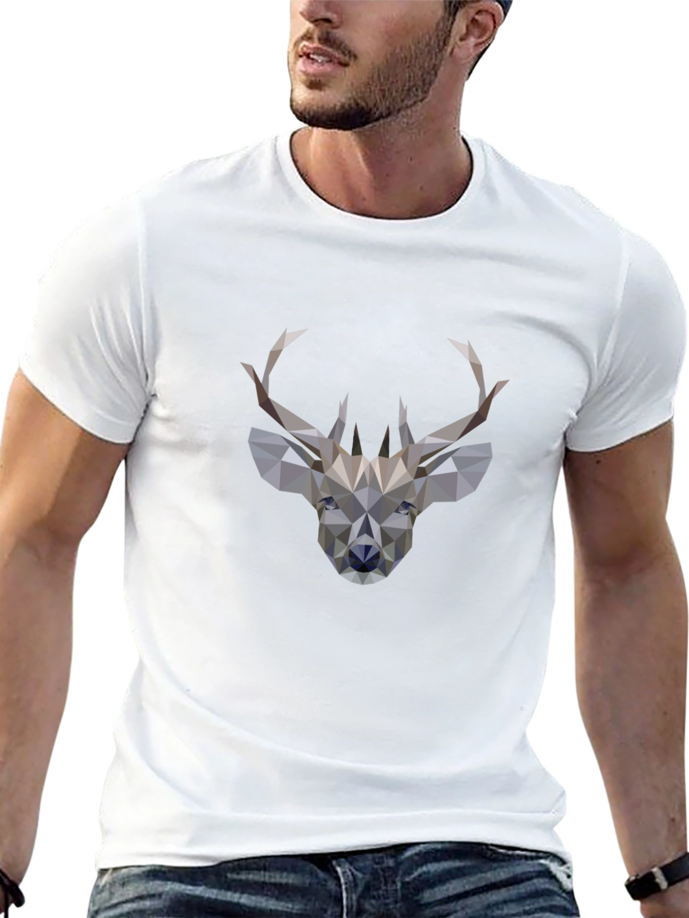 Geometric Deer Graphic Black T-Shirt