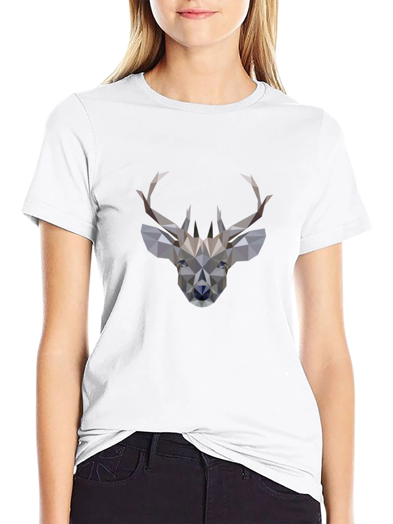 Geometric Deer Graphic Black T-Shirt