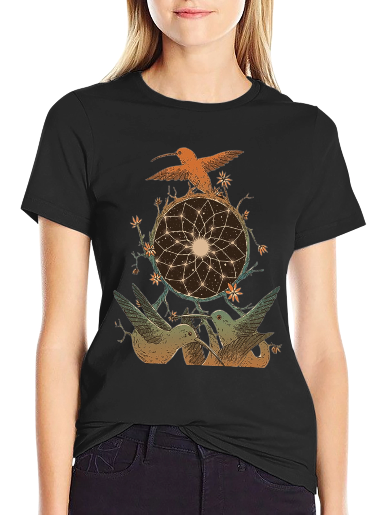 Hummingbird Dreamcatcher Graphic Tee - Black