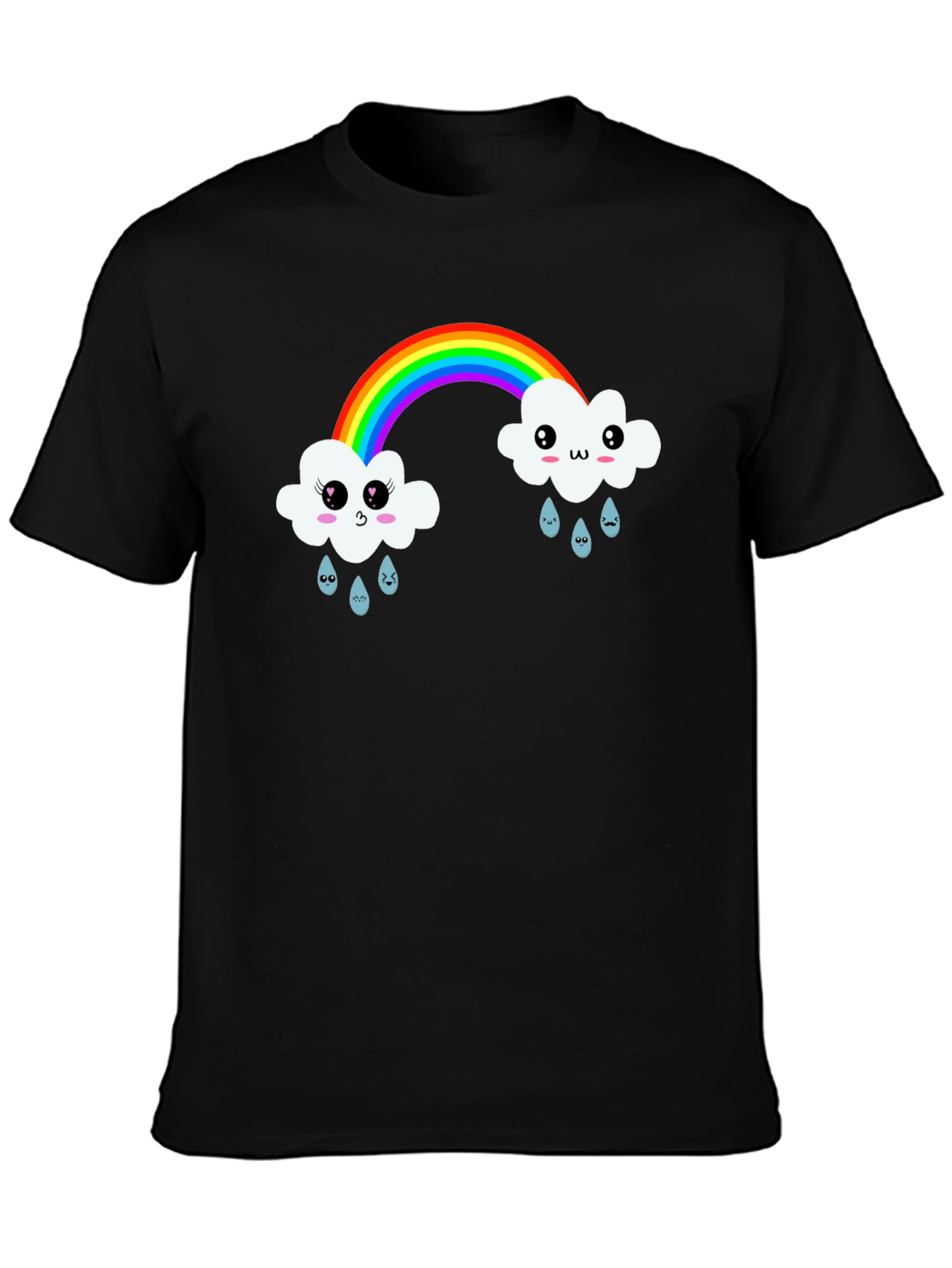 Kawaii Rainbow Cloud Black T-Shirt