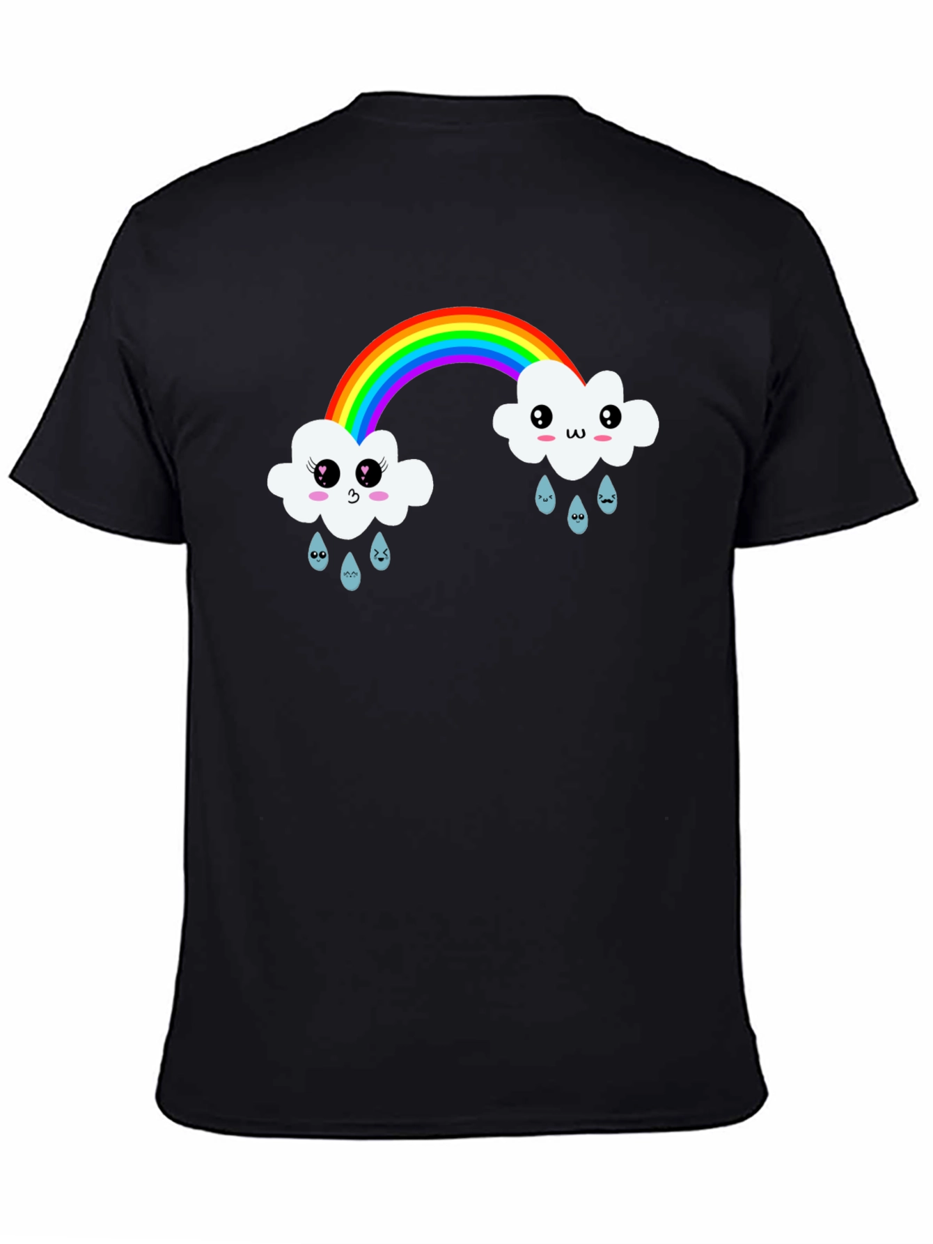 Kawaii Rainbow Cloud Black T-Shirt