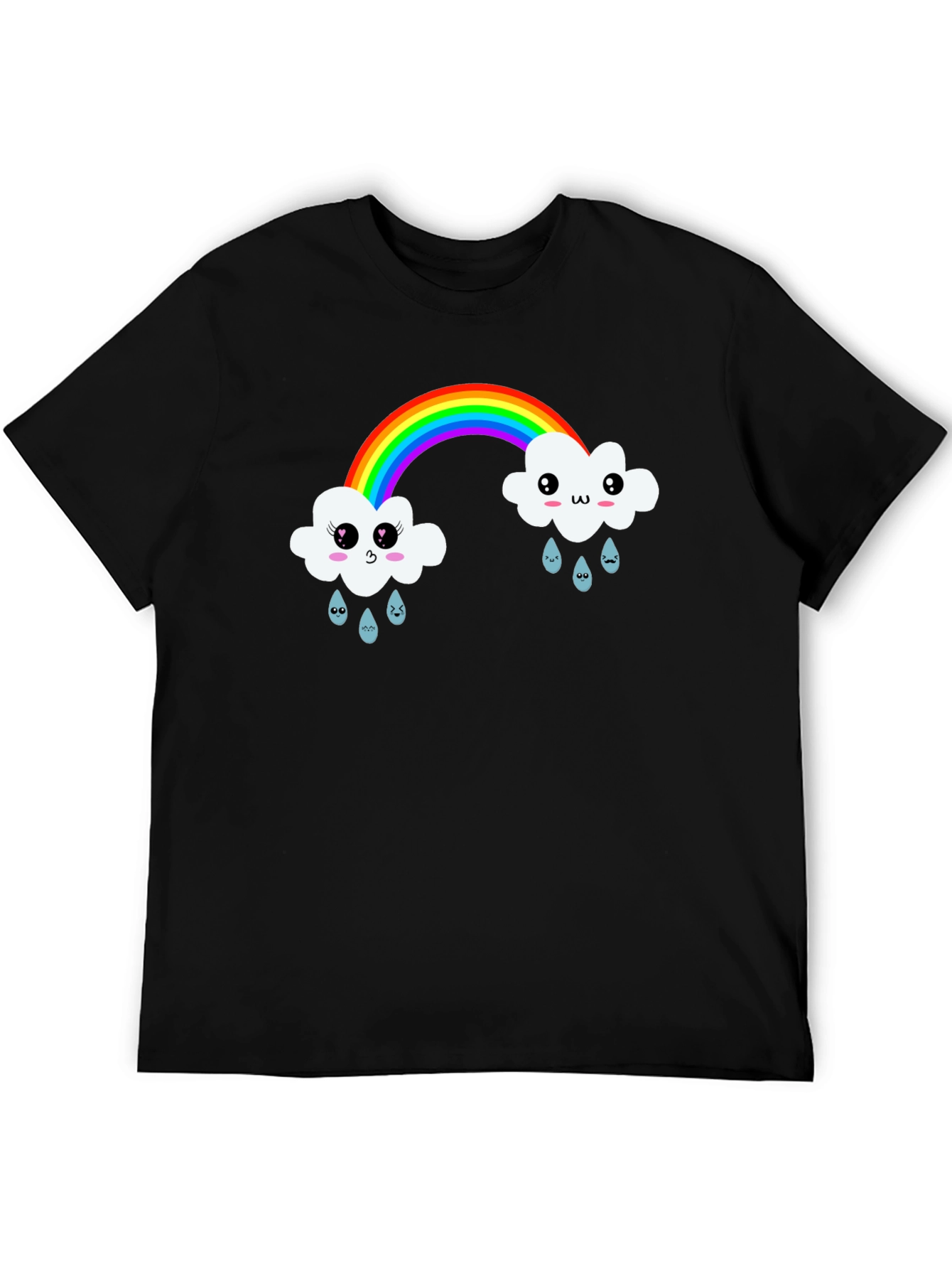 Kawaii Rainbow Cloud Black T-Shirt