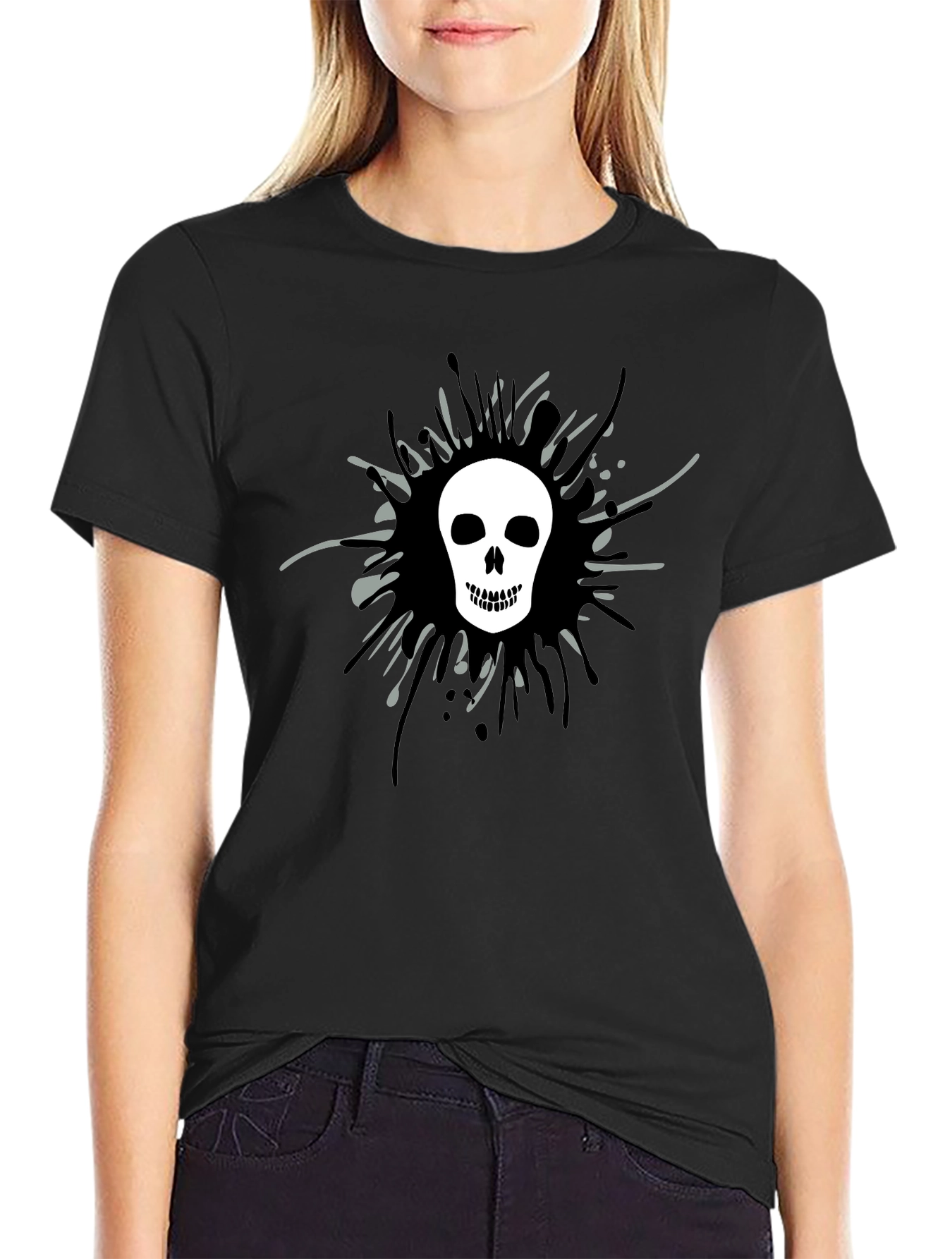 Skull Splatter Graphic Tee - Mens Black T-Shirt