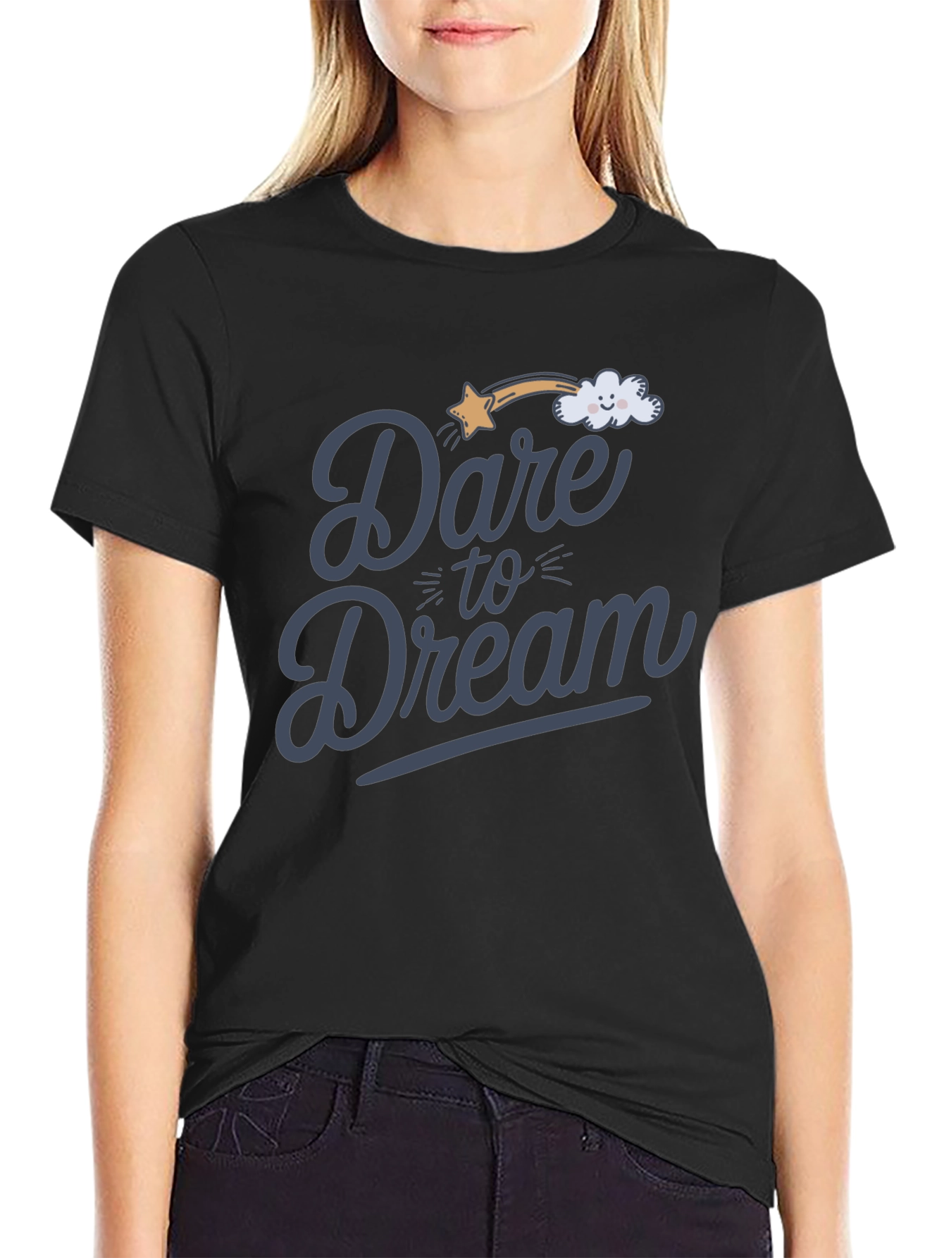 Dare to Dream Graphic Tee - Soft Black Cotton