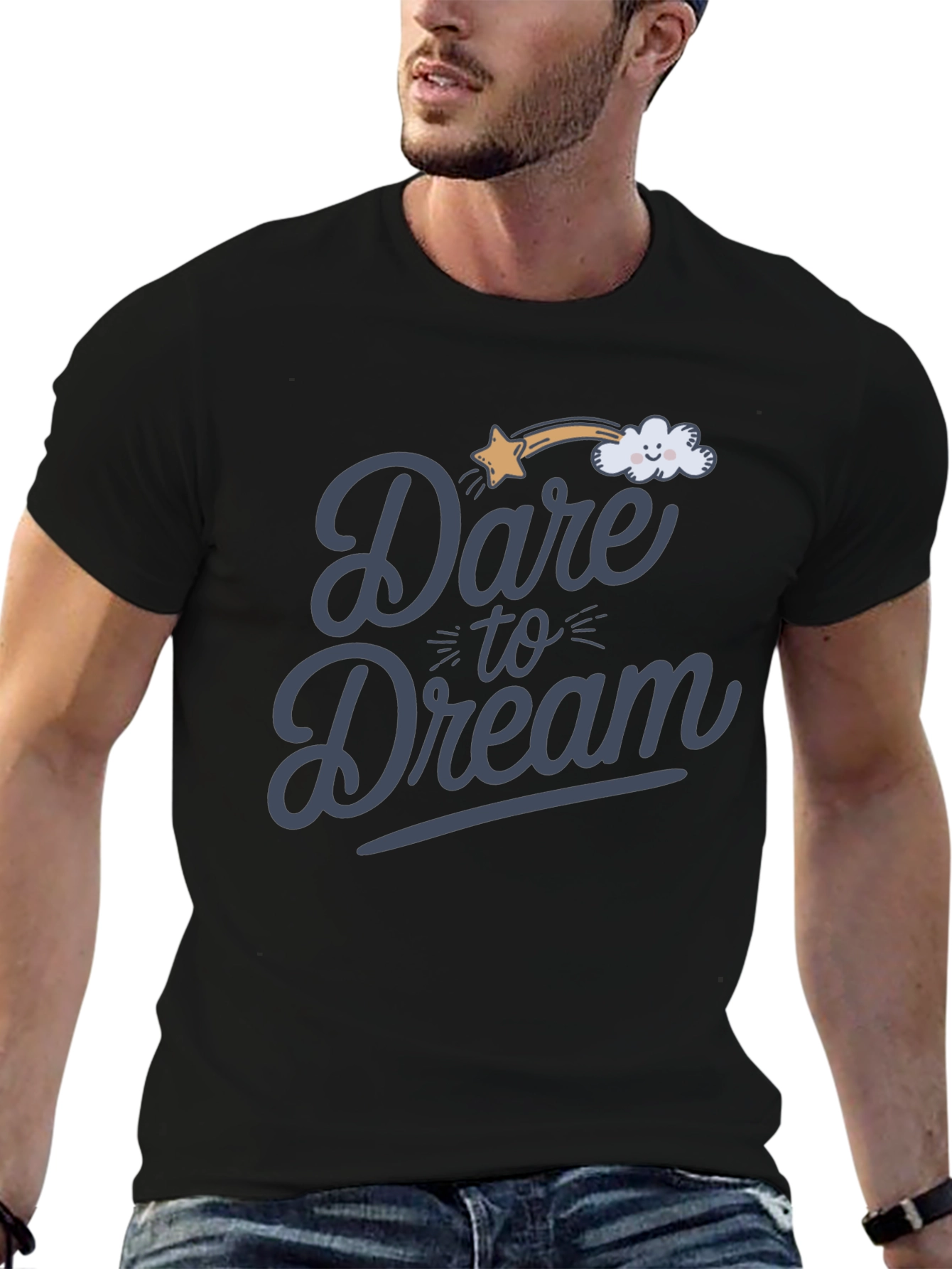 Dare to Dream Graphic Tee - Soft Black Cotton