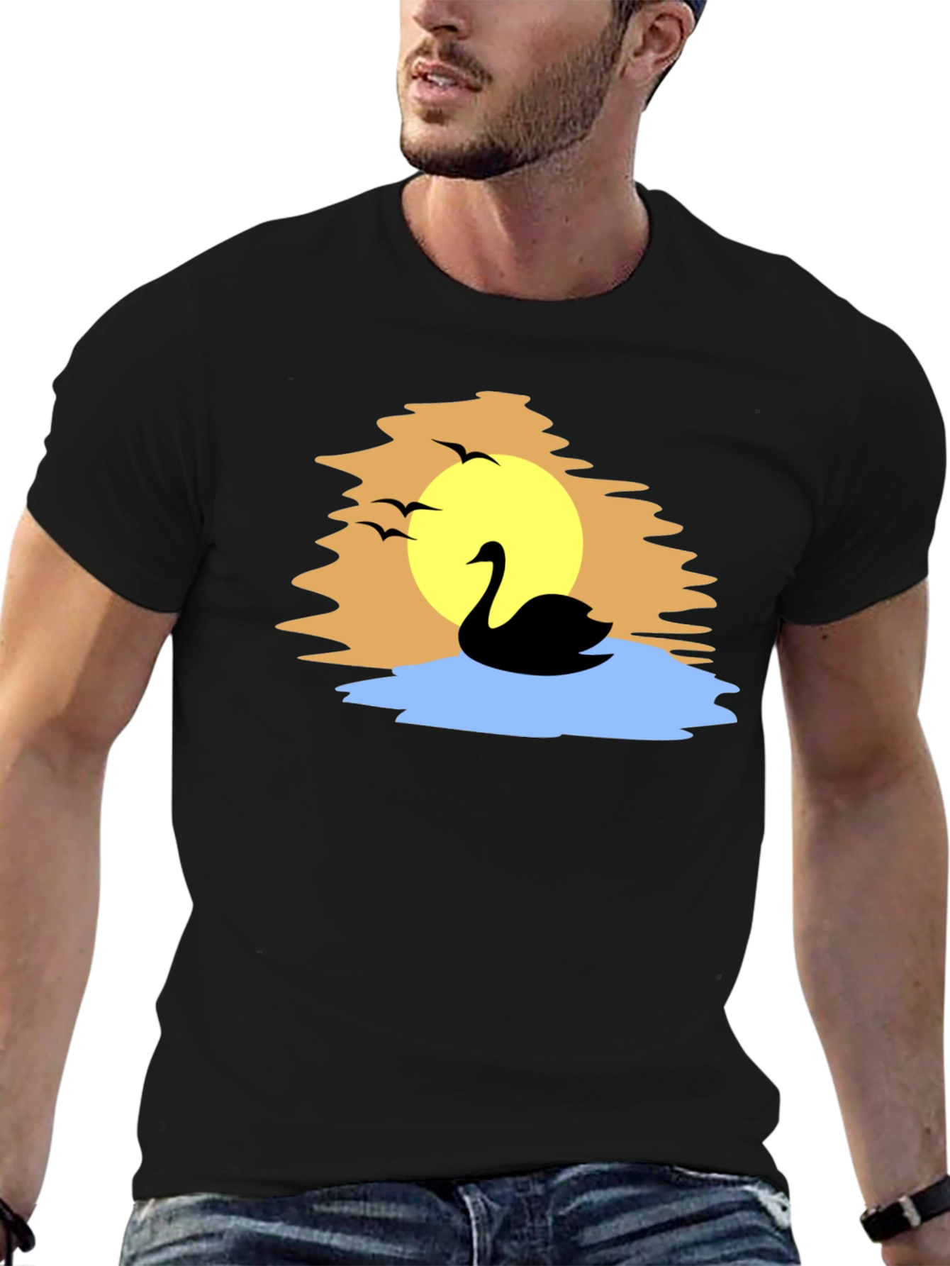 Swan Silhouette Graphic Tee - Black T-Shirt