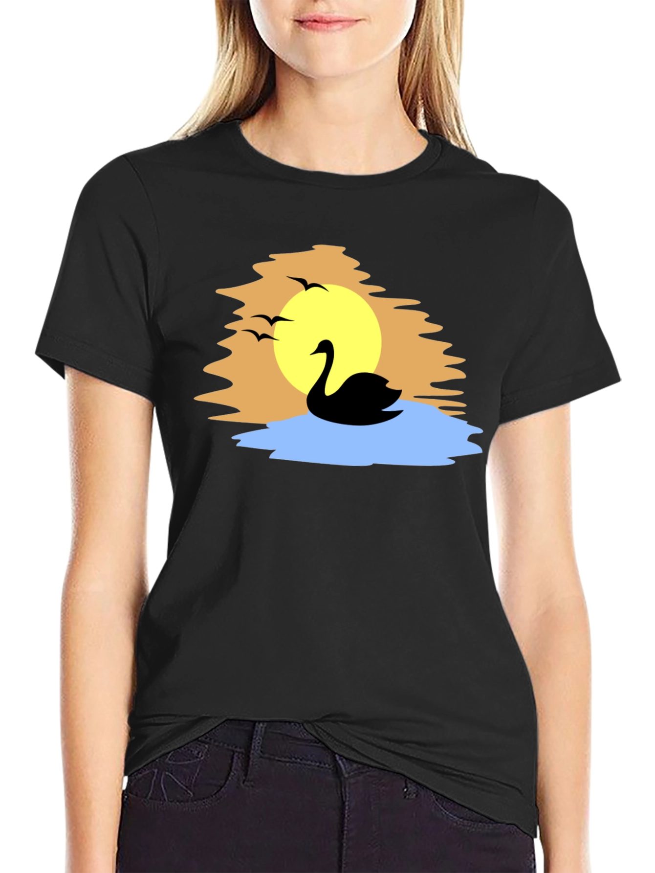 Swan Silhouette Graphic Tee - Black T-Shirt