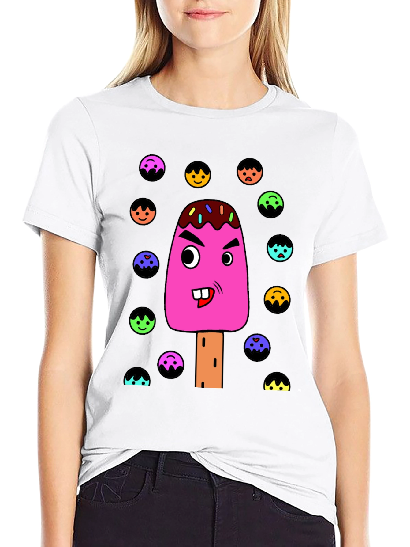 Funny Cartoon Ice Cream Graphic T-Shirt