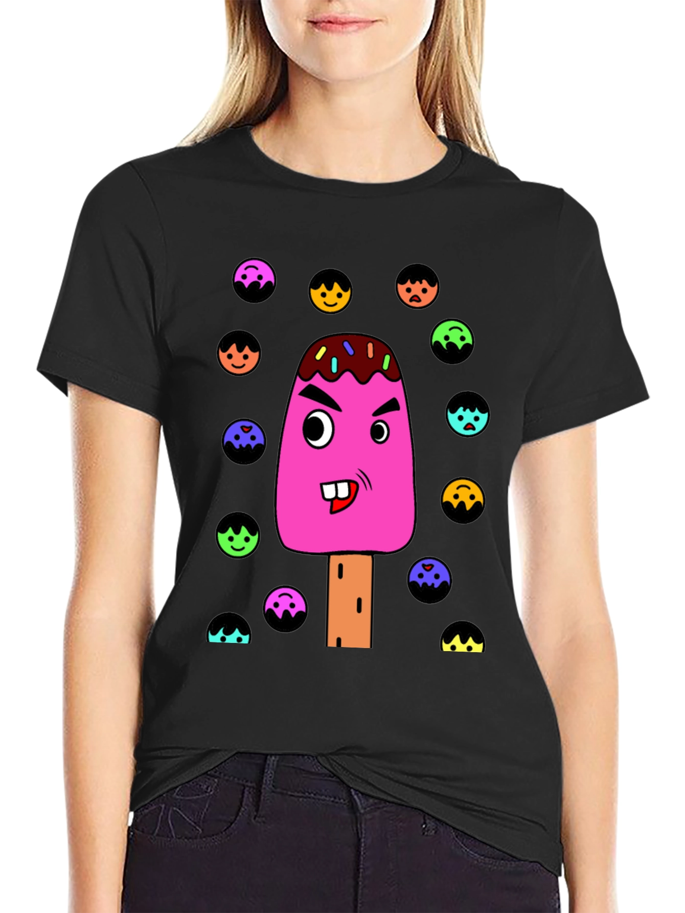 Funny Cartoon Ice Cream Graphic T-Shirt
