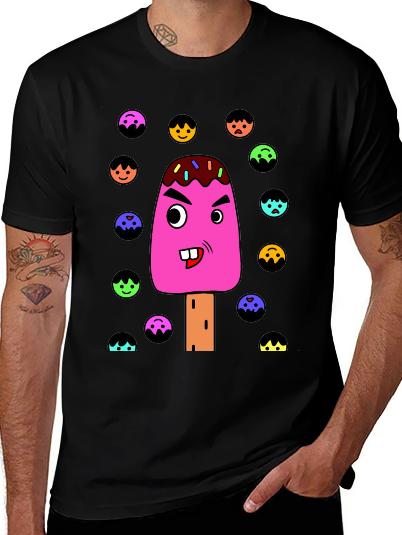Funny Cartoon Ice Cream Graphic T-Shirt