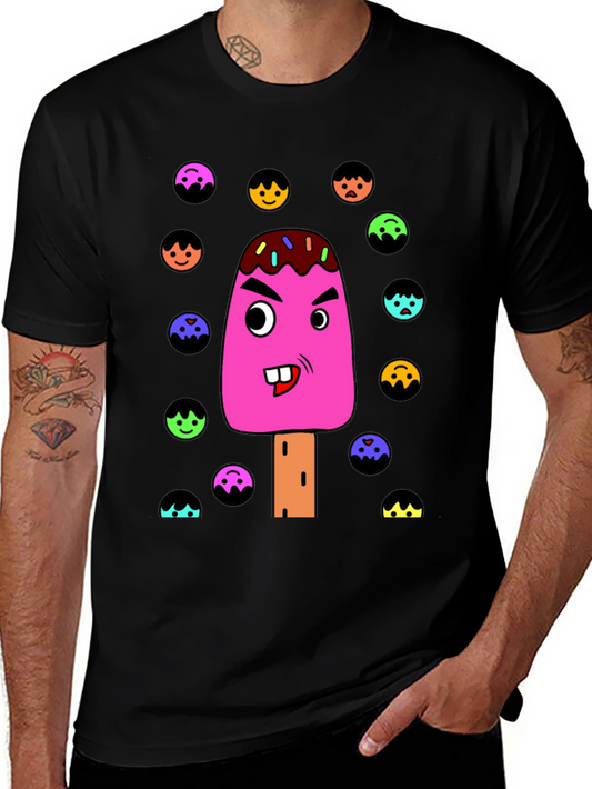 Funny Cartoon Ice Cream Graphic T-Shirt