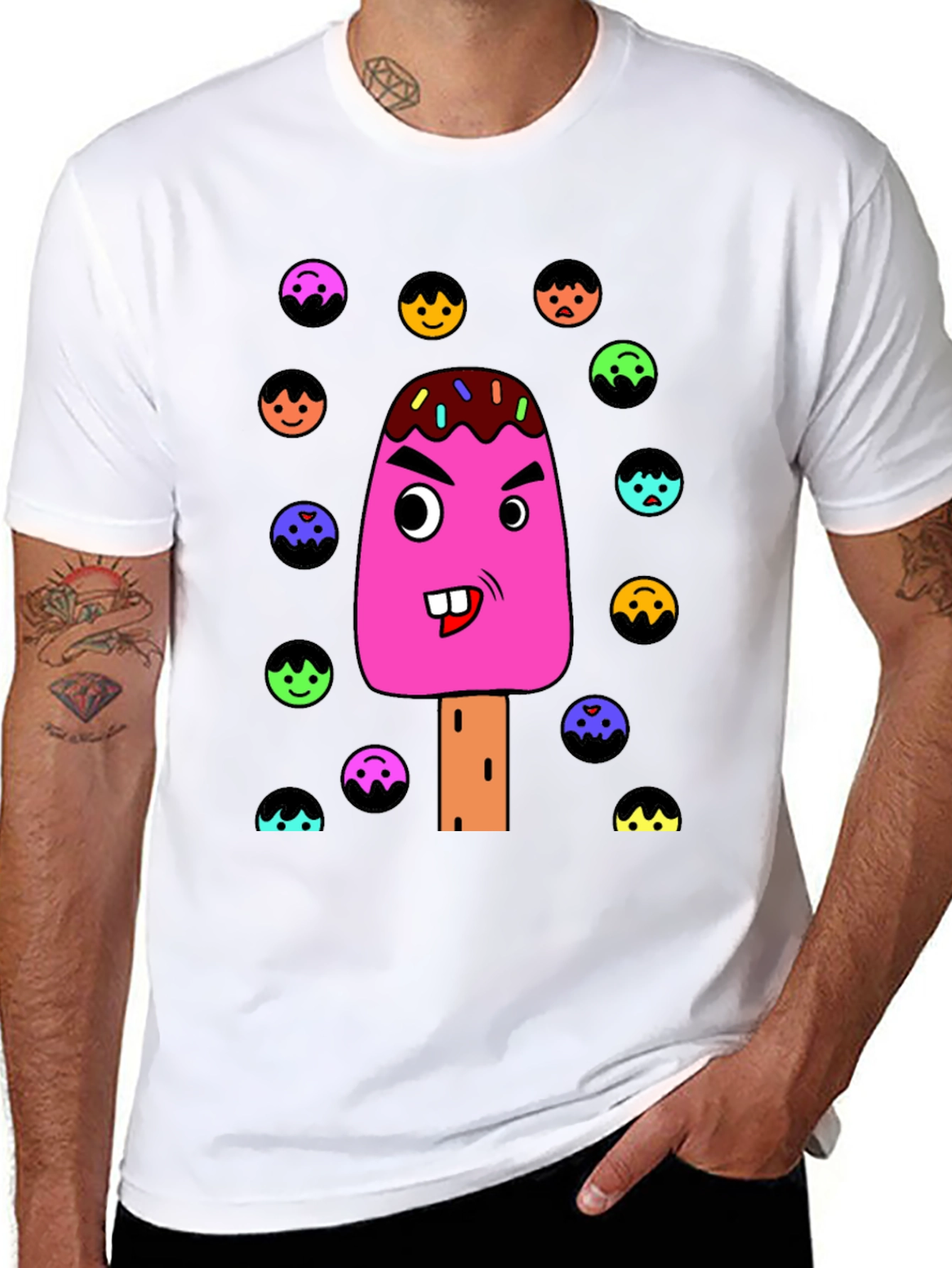 Funny Cartoon Ice Cream Graphic T-Shirt