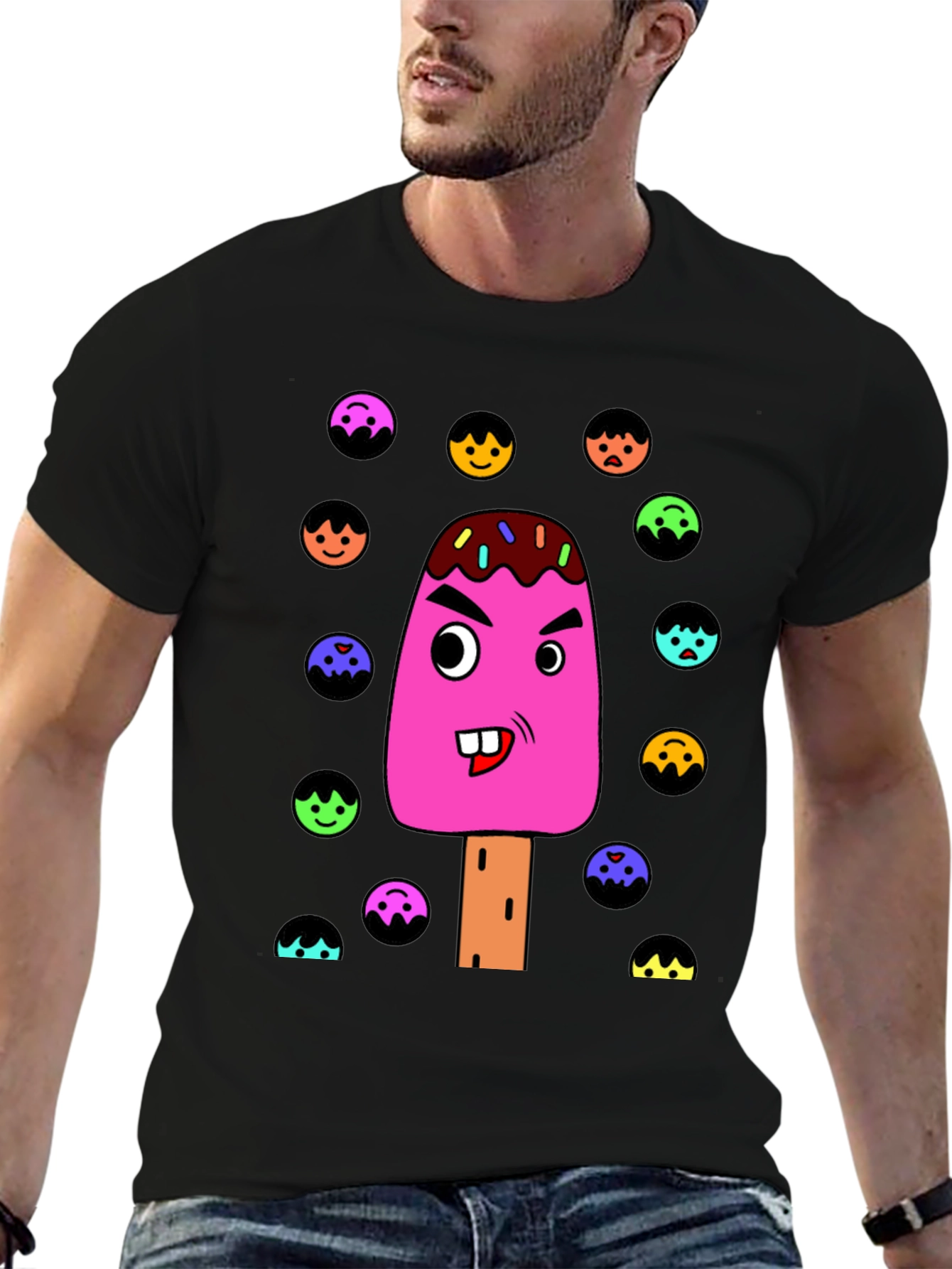 Funny Cartoon Ice Cream Graphic T-Shirt