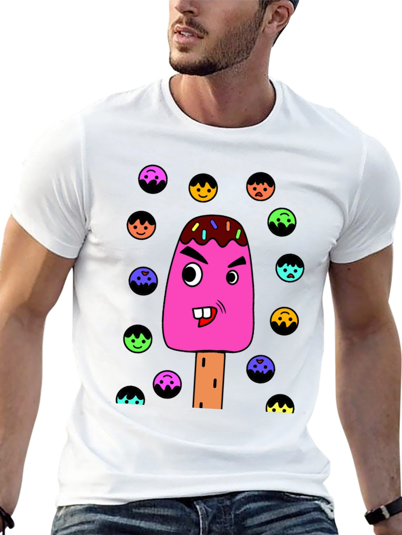 Funny Cartoon Ice Cream Graphic T-Shirt