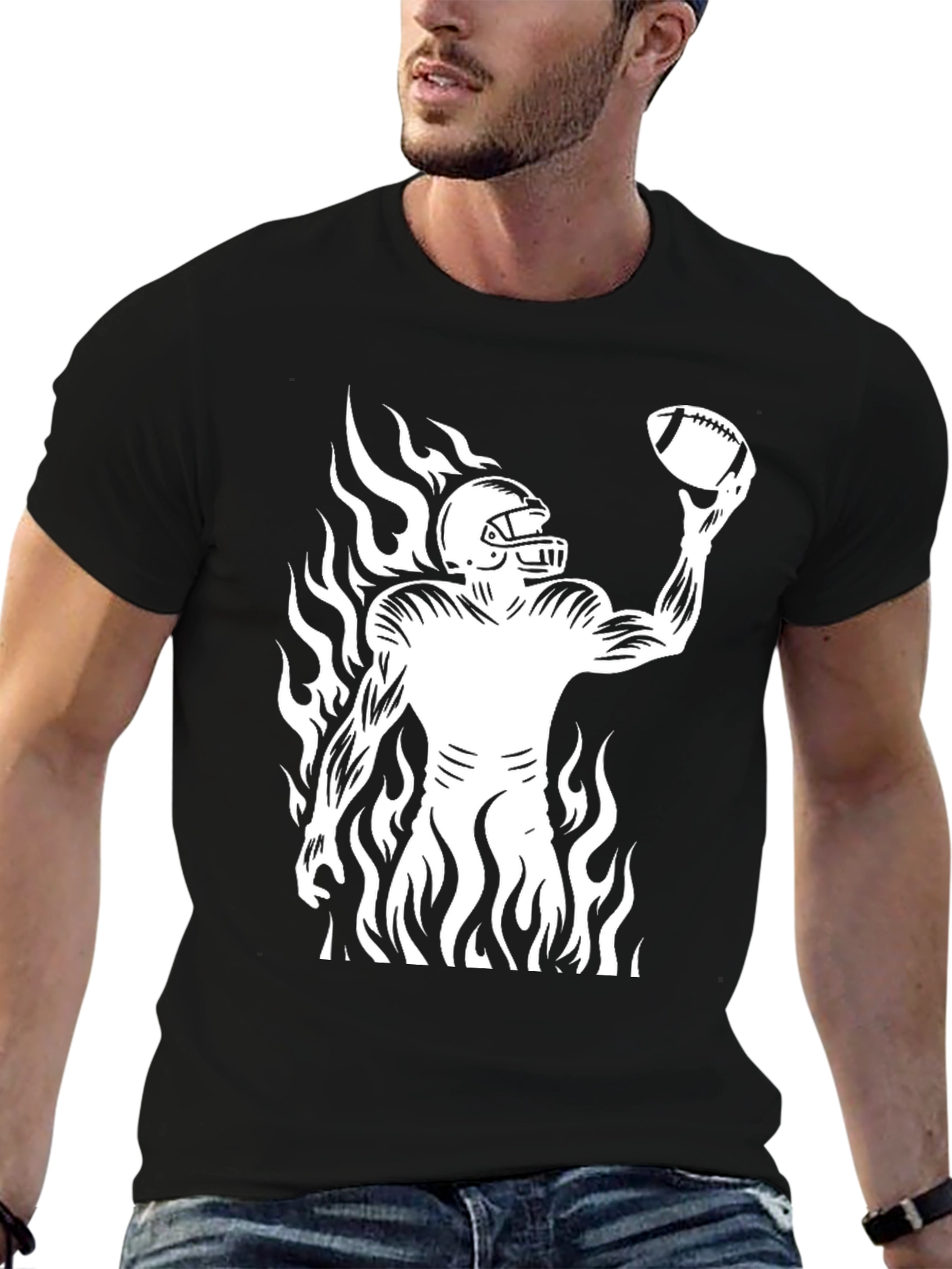 Flaming Football Player Graphic Tee