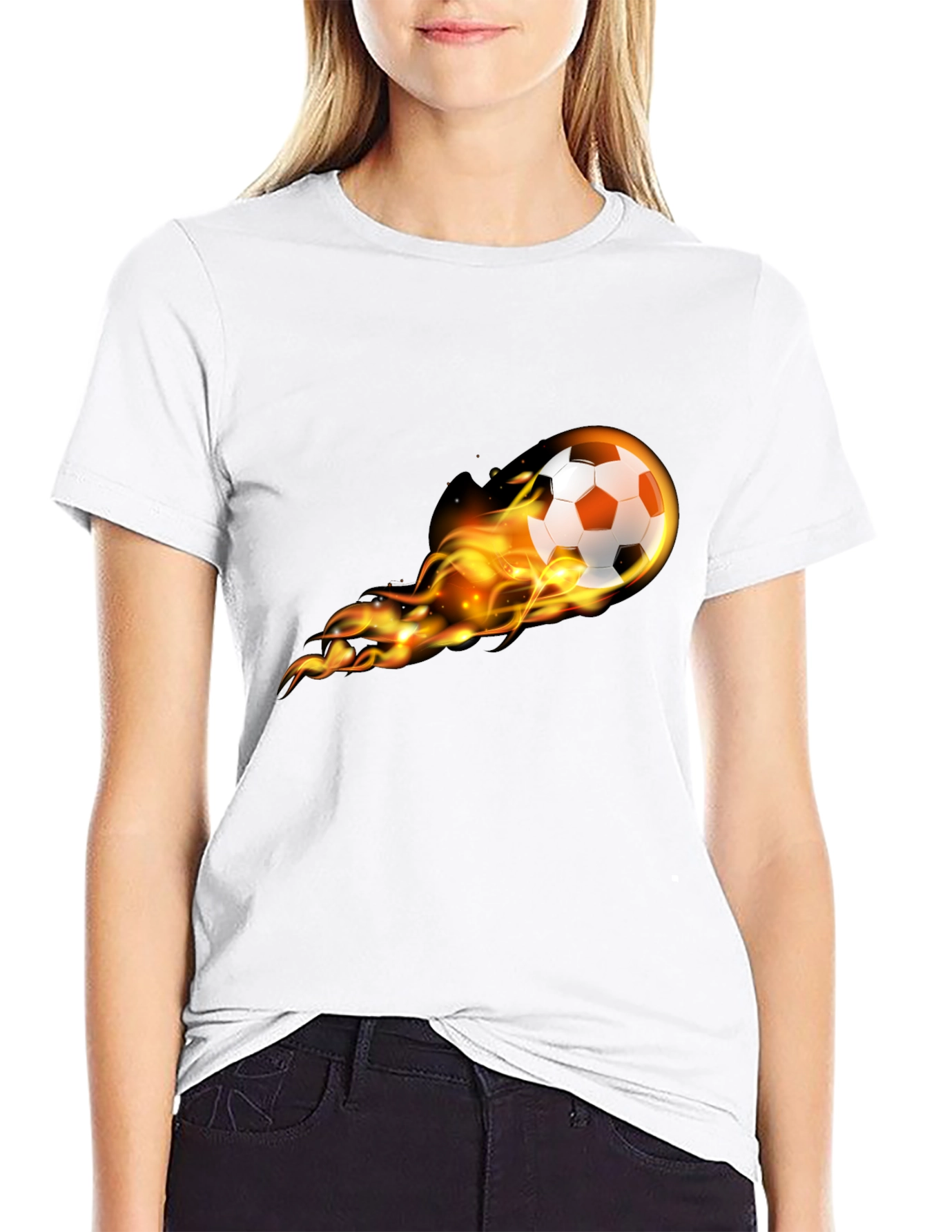 Flaming Soccer Ball Graphic Tee - Black Cotton T-Shirt