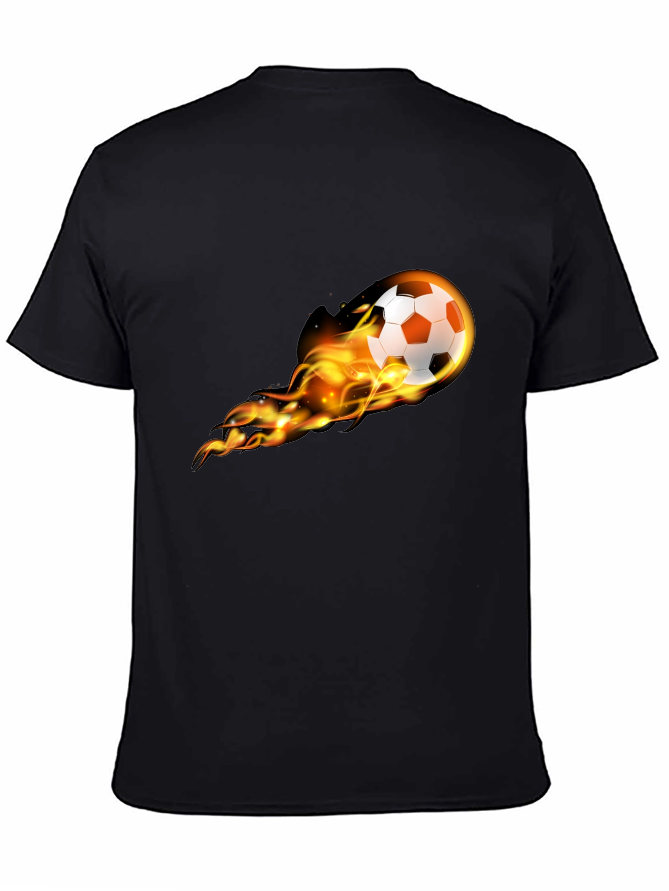Flaming Soccer Ball Graphic Tee - Black Cotton T-Shirt