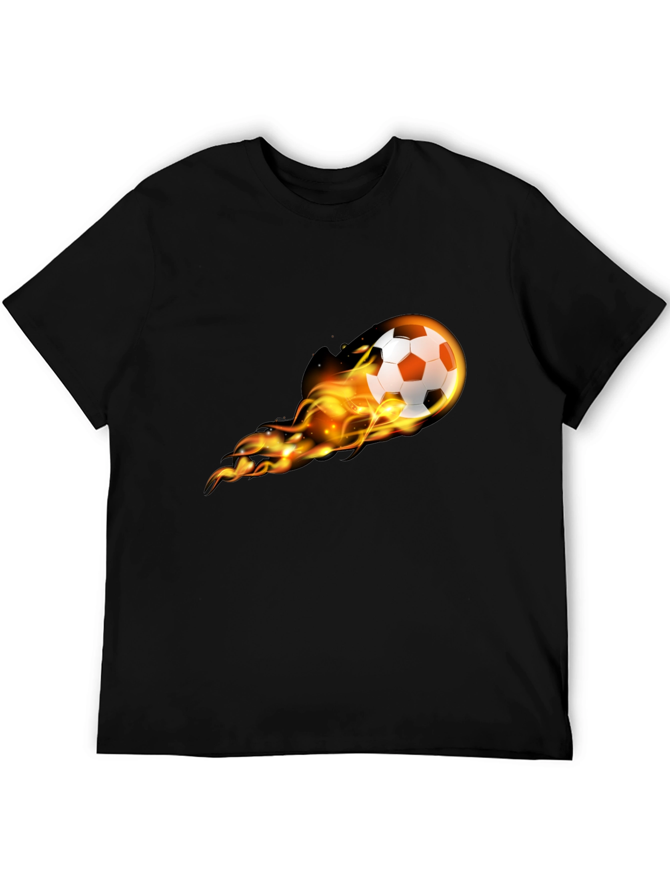 Flaming Soccer Ball Graphic Tee - Black Cotton T-Shirt