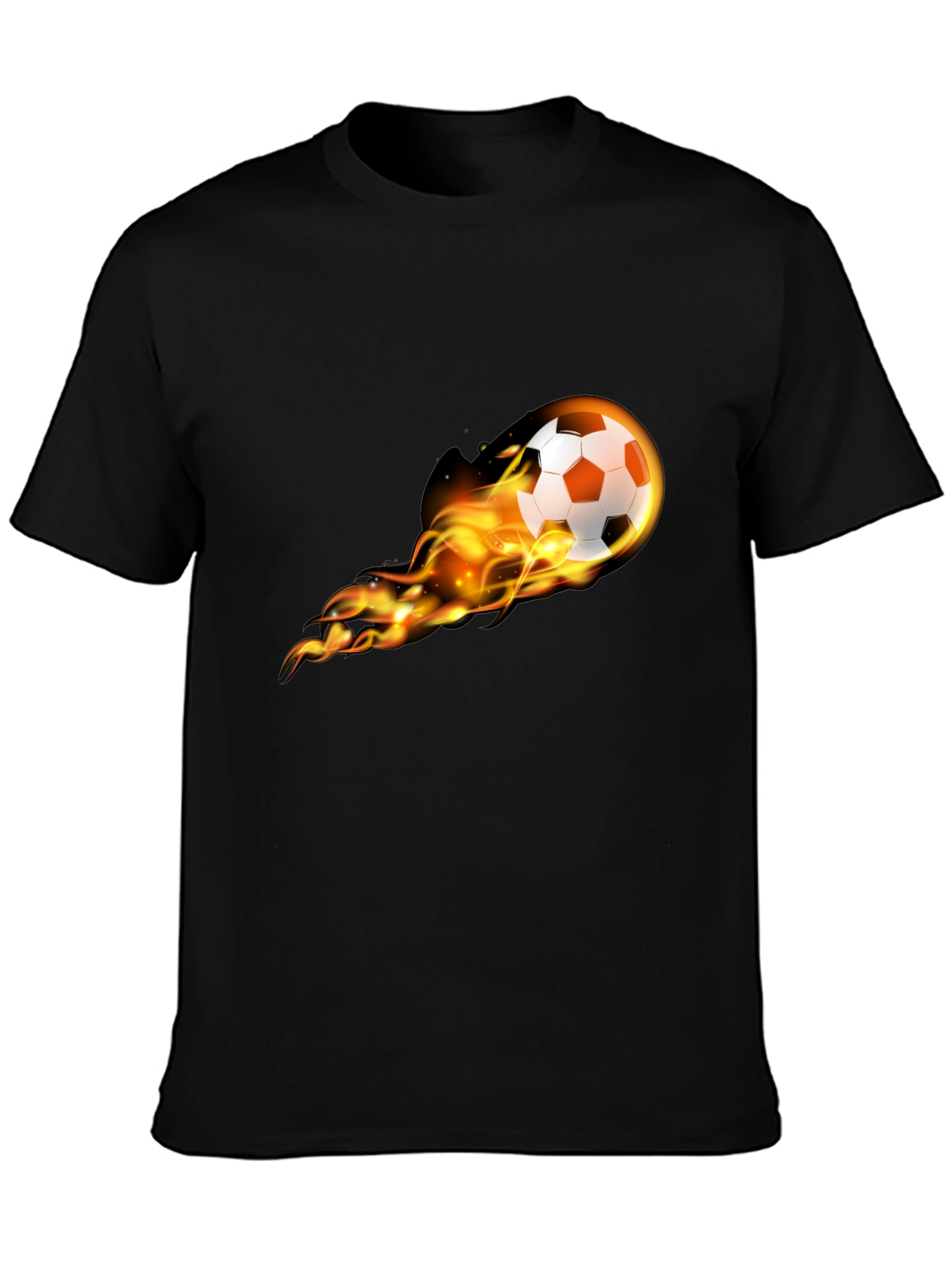 Flaming Soccer Ball Graphic Tee - Black Cotton T-Shirt