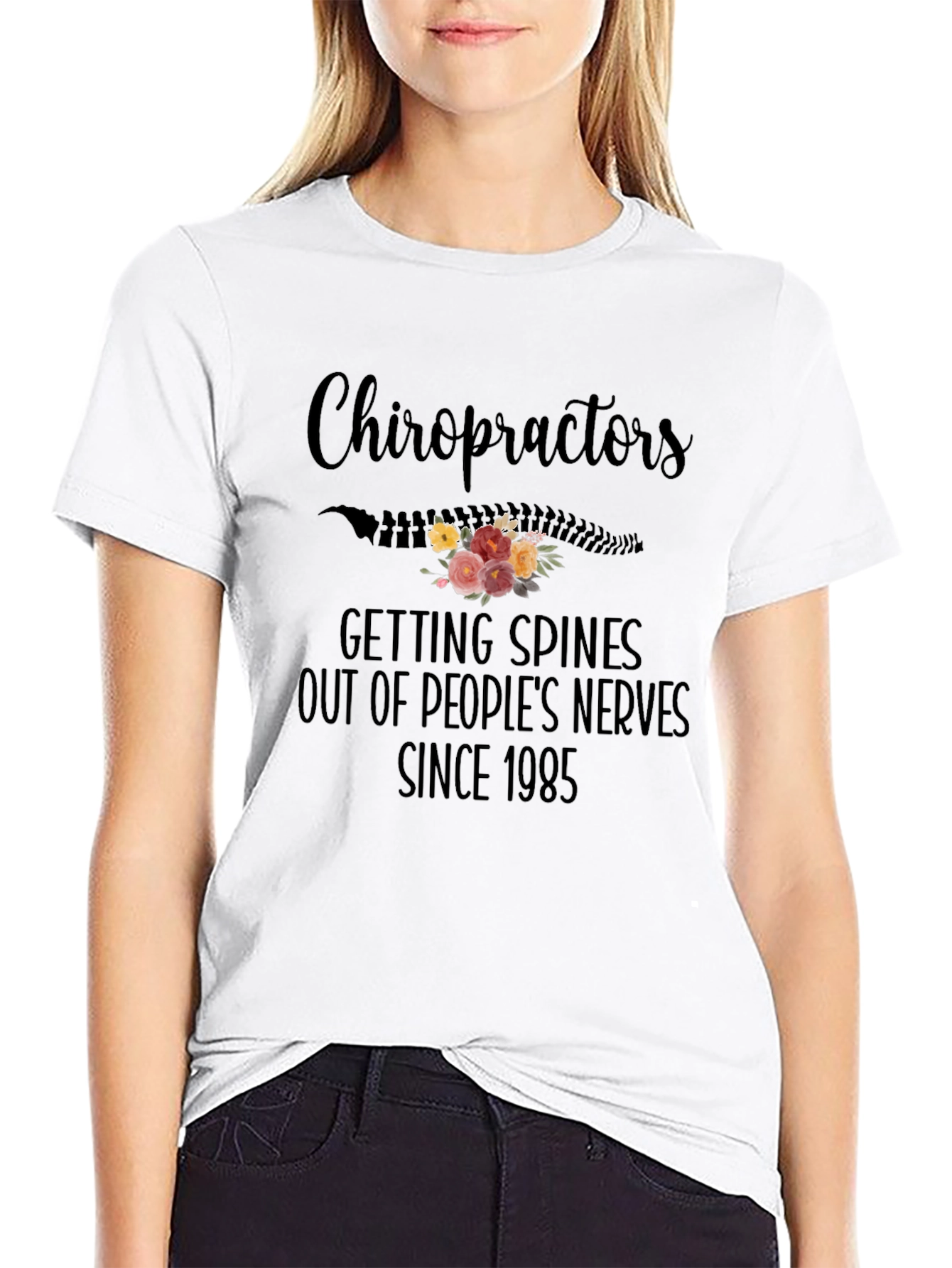 Chiropractor Spine Flower Black T-Shirt