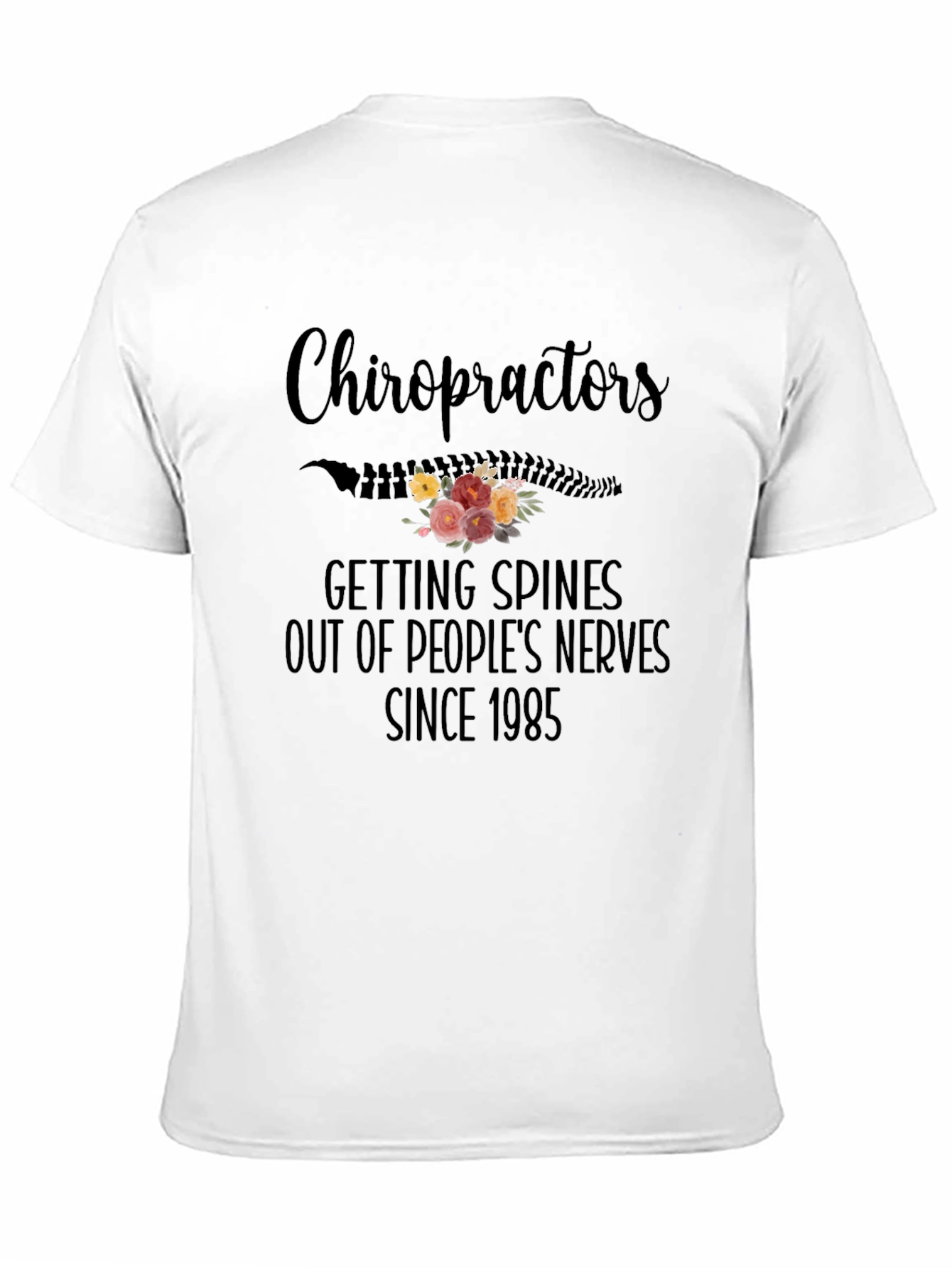 Chiropractor Spine Flower Black T-Shirt