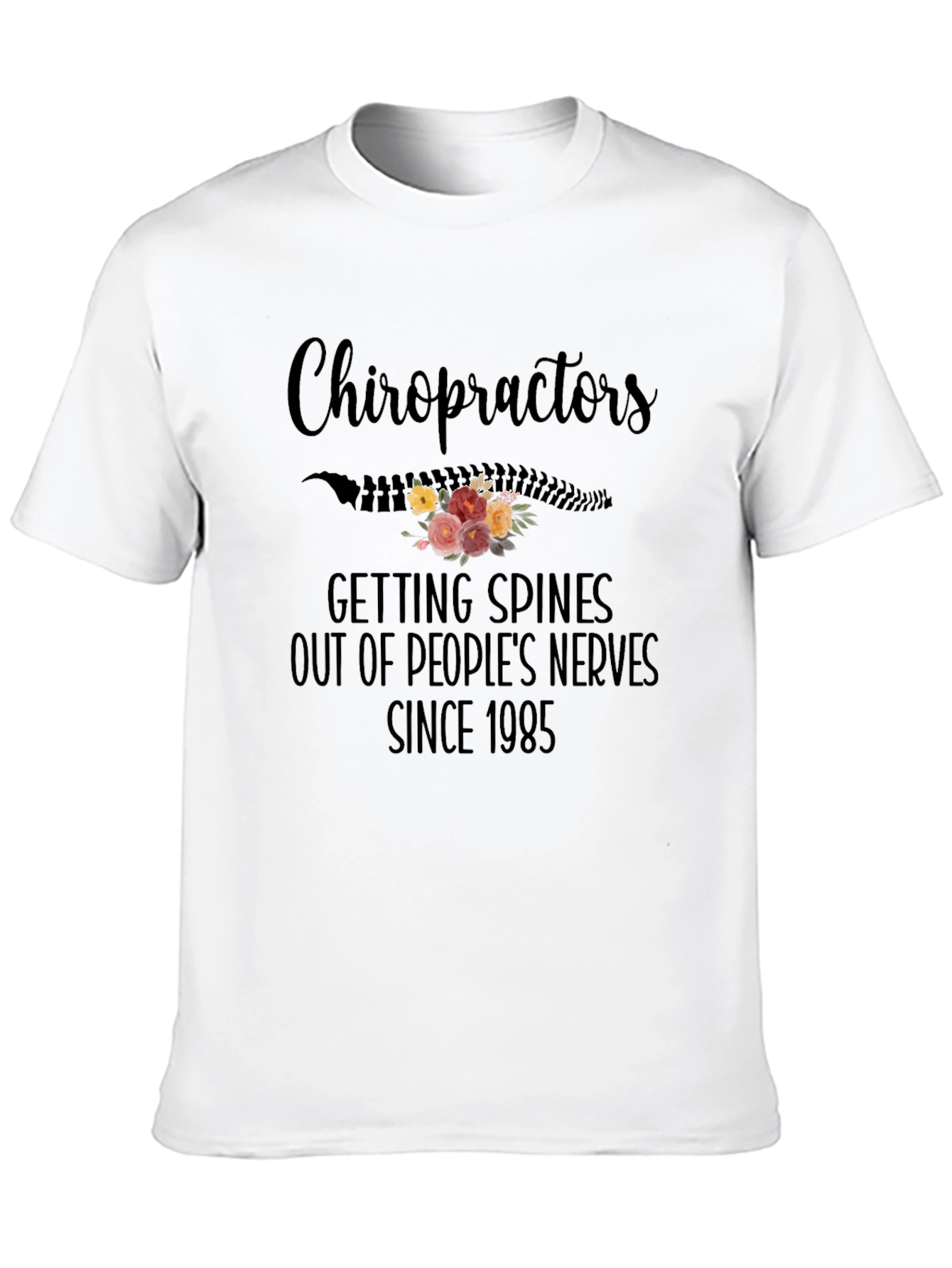Chiropractor Spine Flower Black T-Shirt