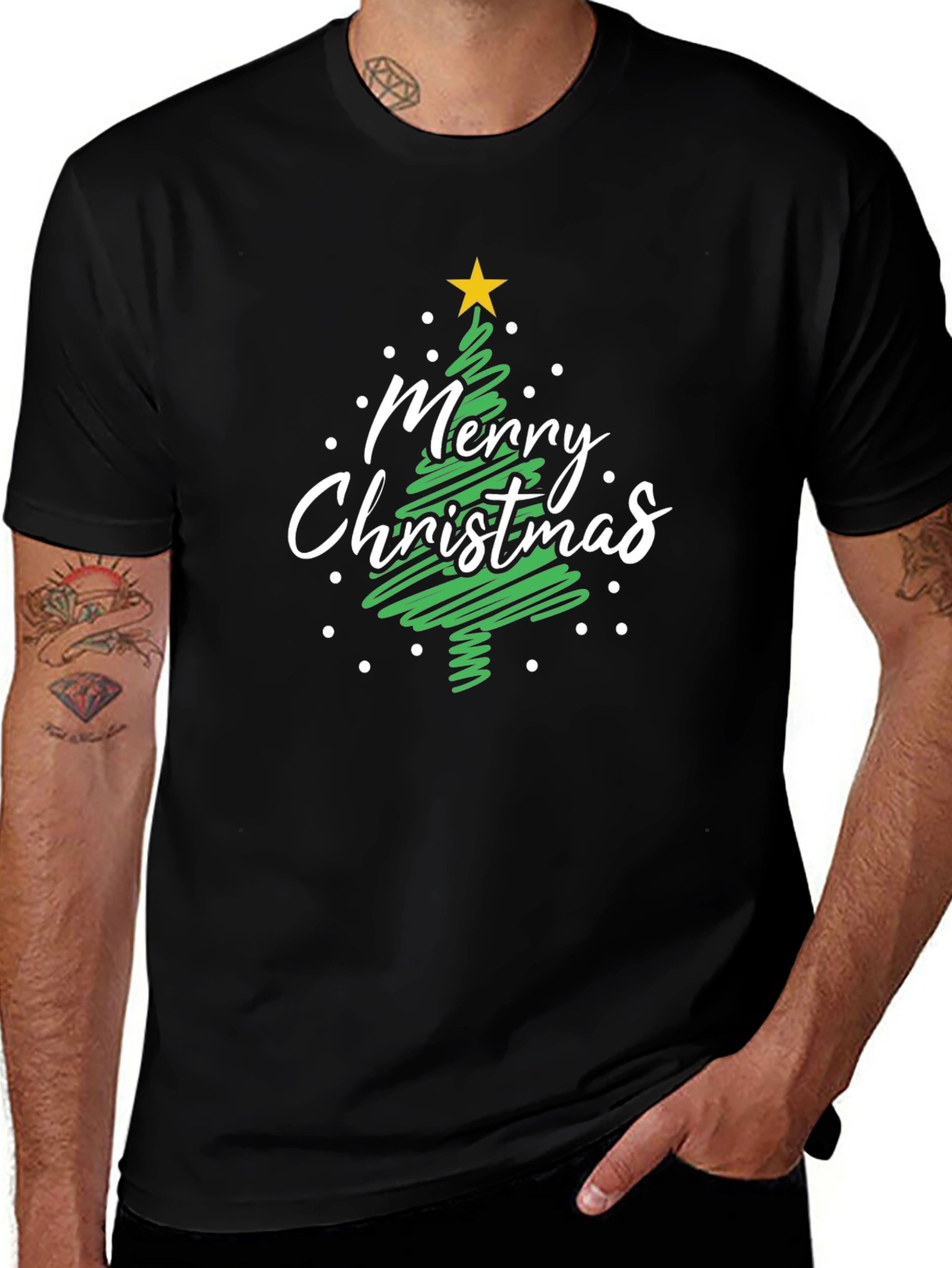 Merry Christmas Tree Black T-Shirt