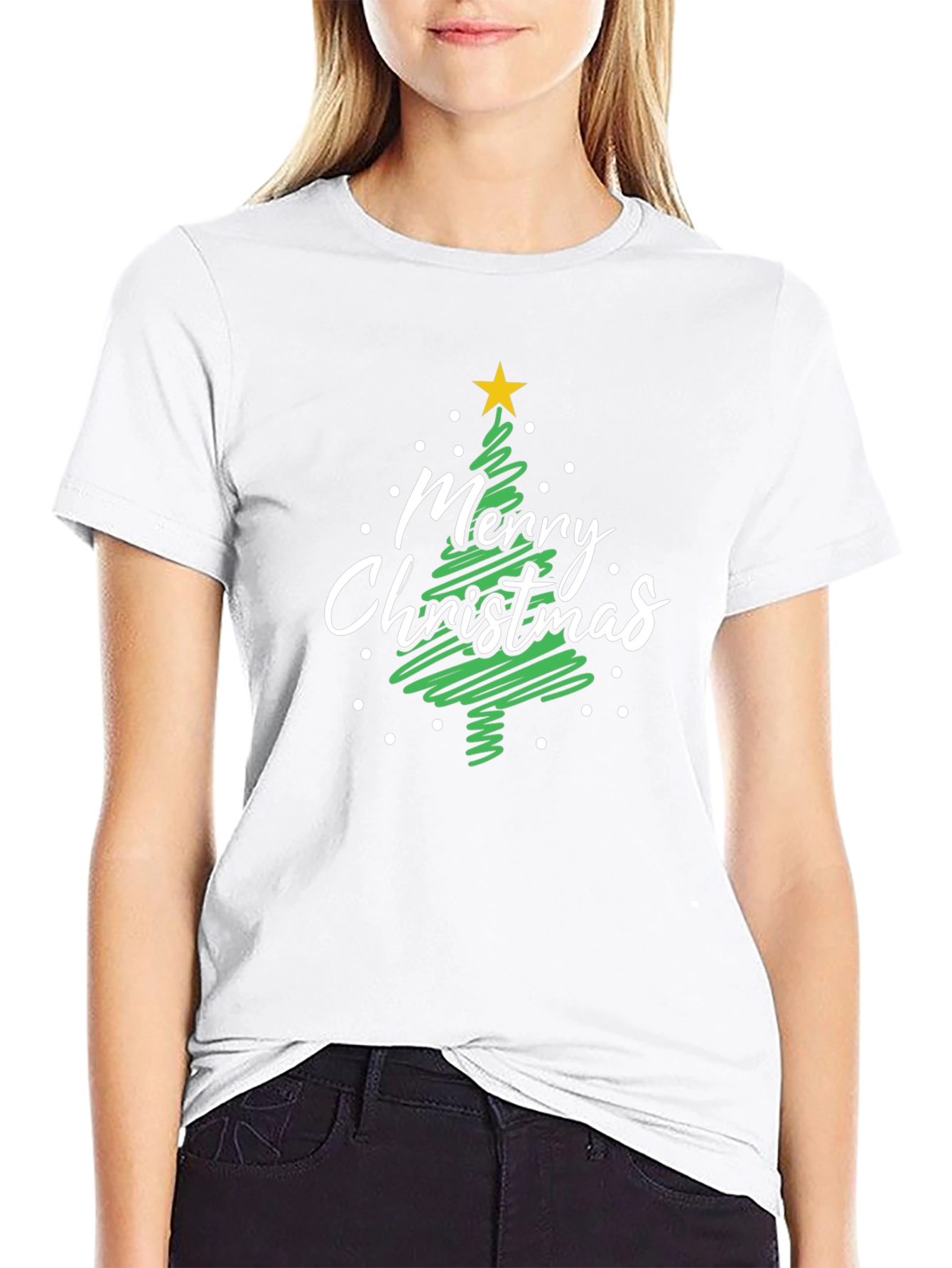 Merry Christmas Tree Black T-Shirt