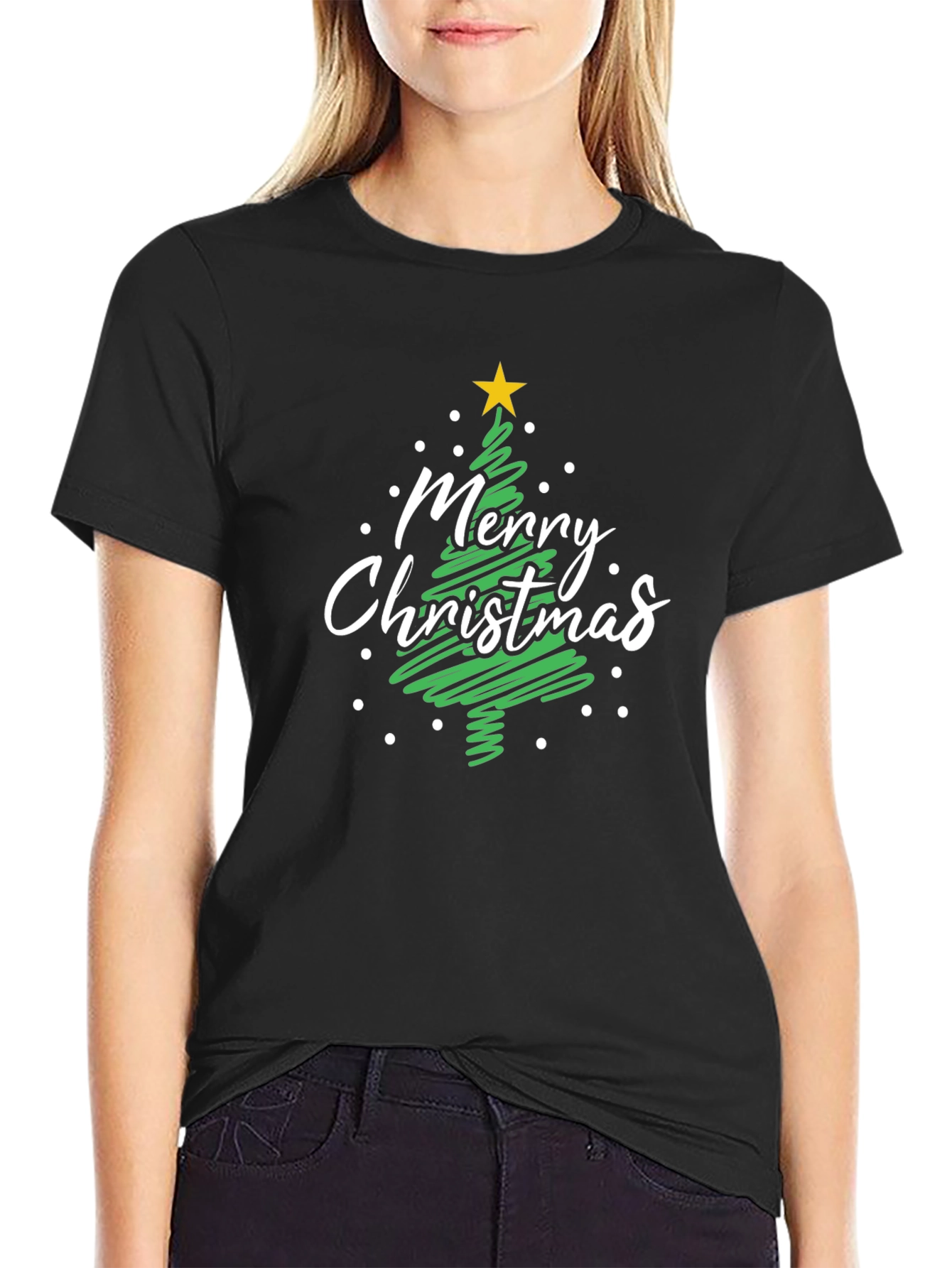 Merry Christmas Tree Black T-Shirt