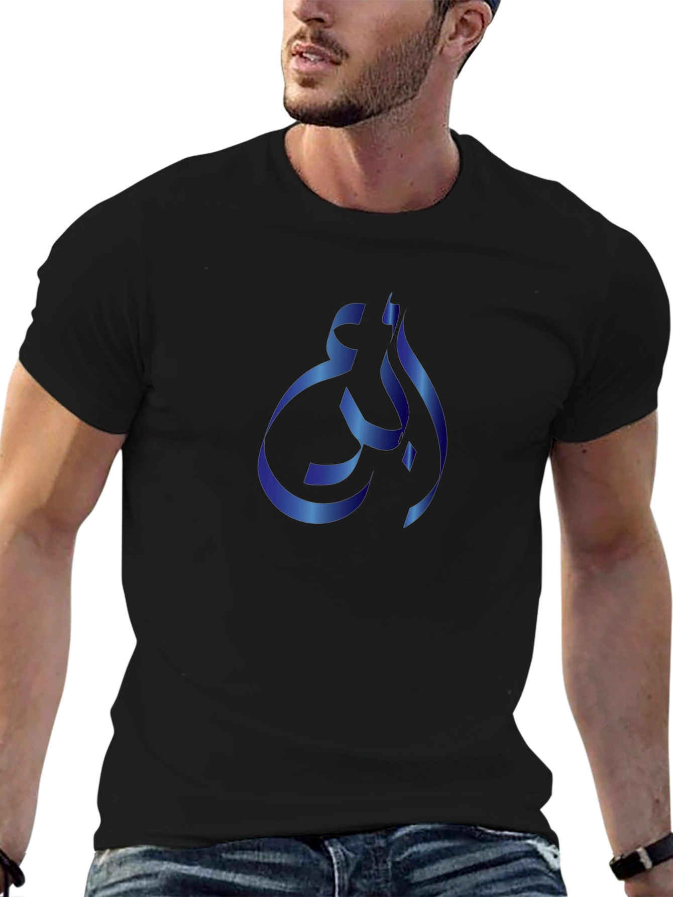 Stylish Black T-Shirt with Blue Ribbon Design