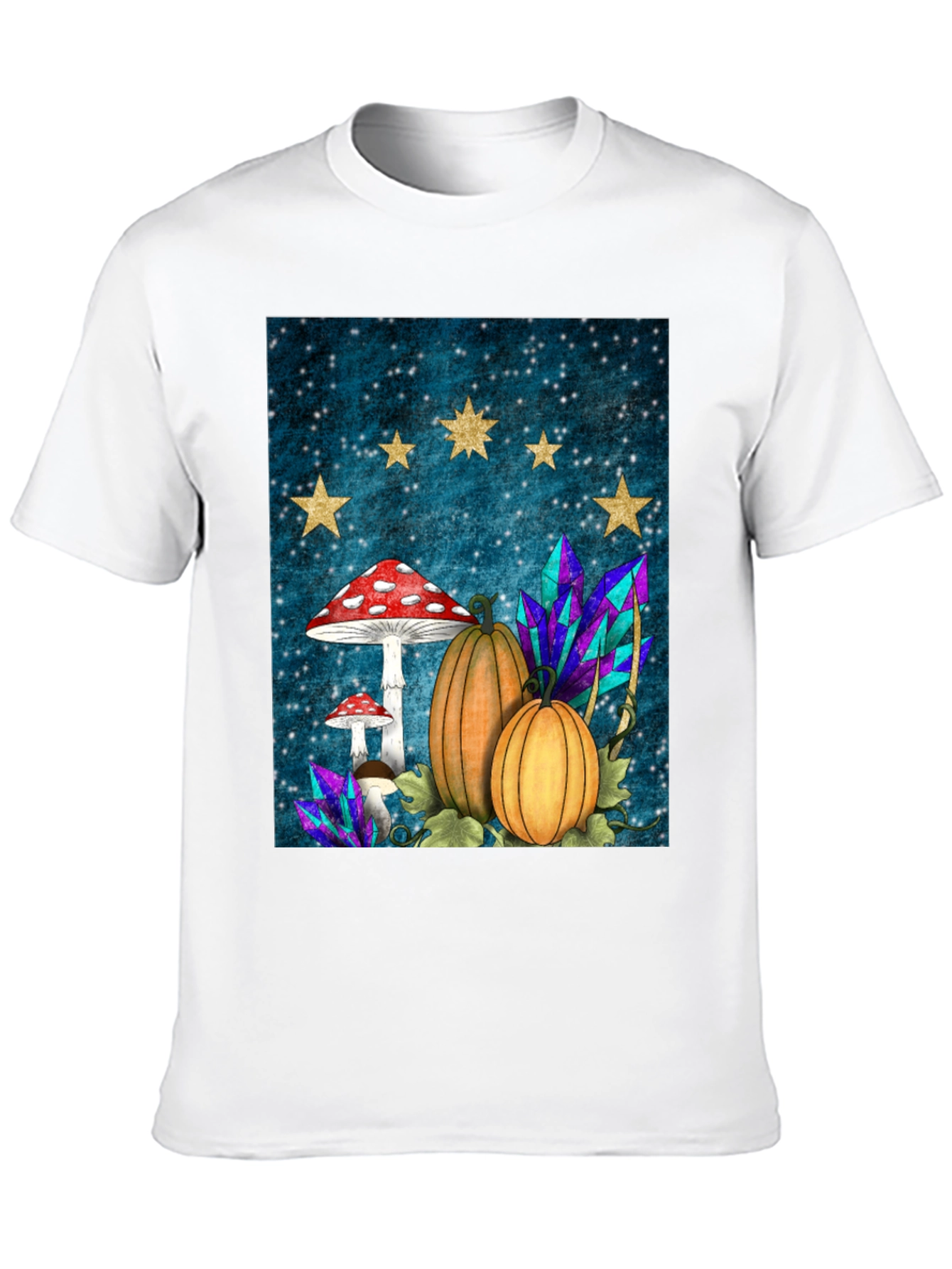 Whimsical Fall T-Shirt - Mushrooms Pumpkins & Stars