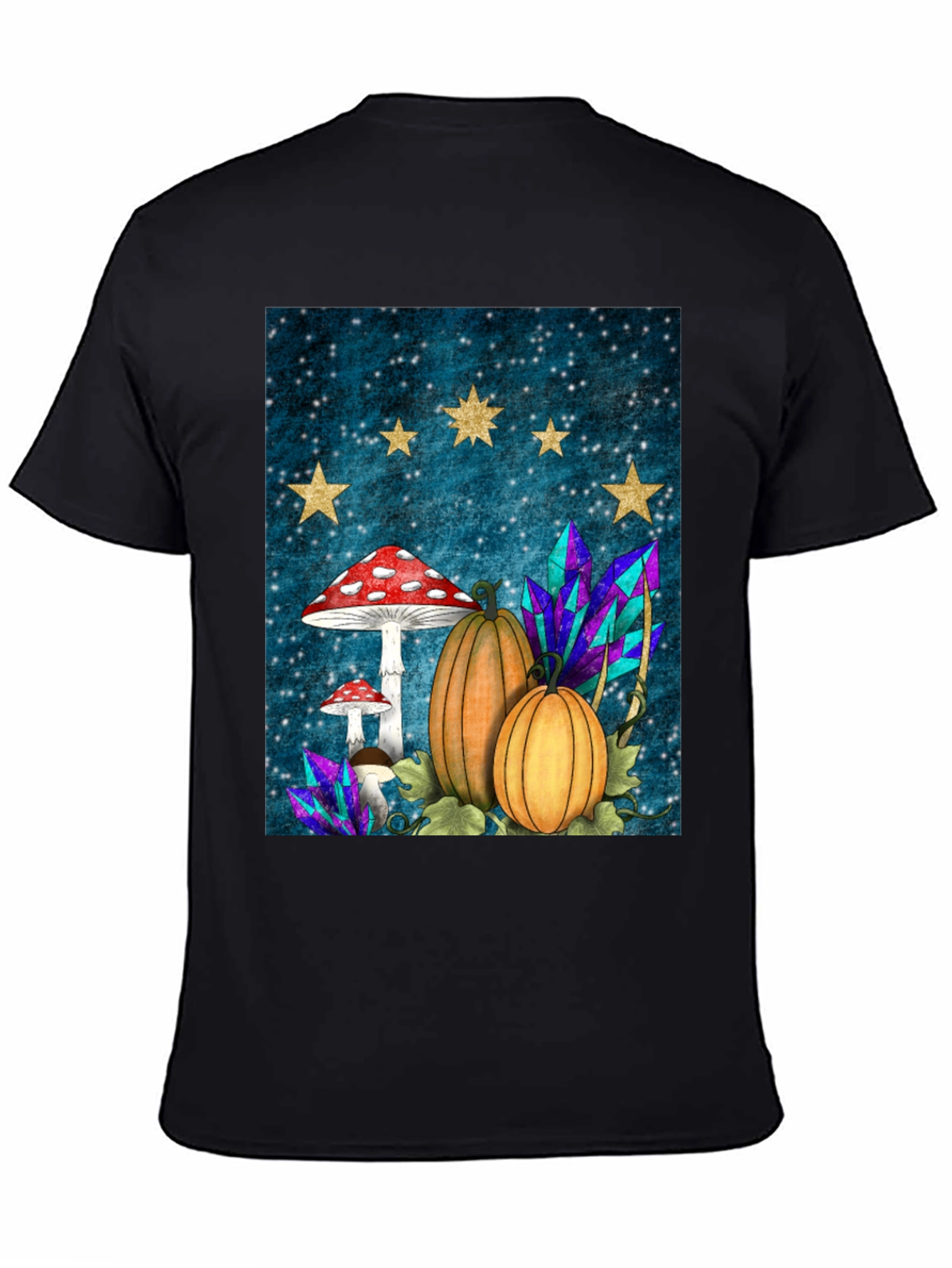 Whimsical Fall T-Shirt - Mushrooms Pumpkins & Stars
