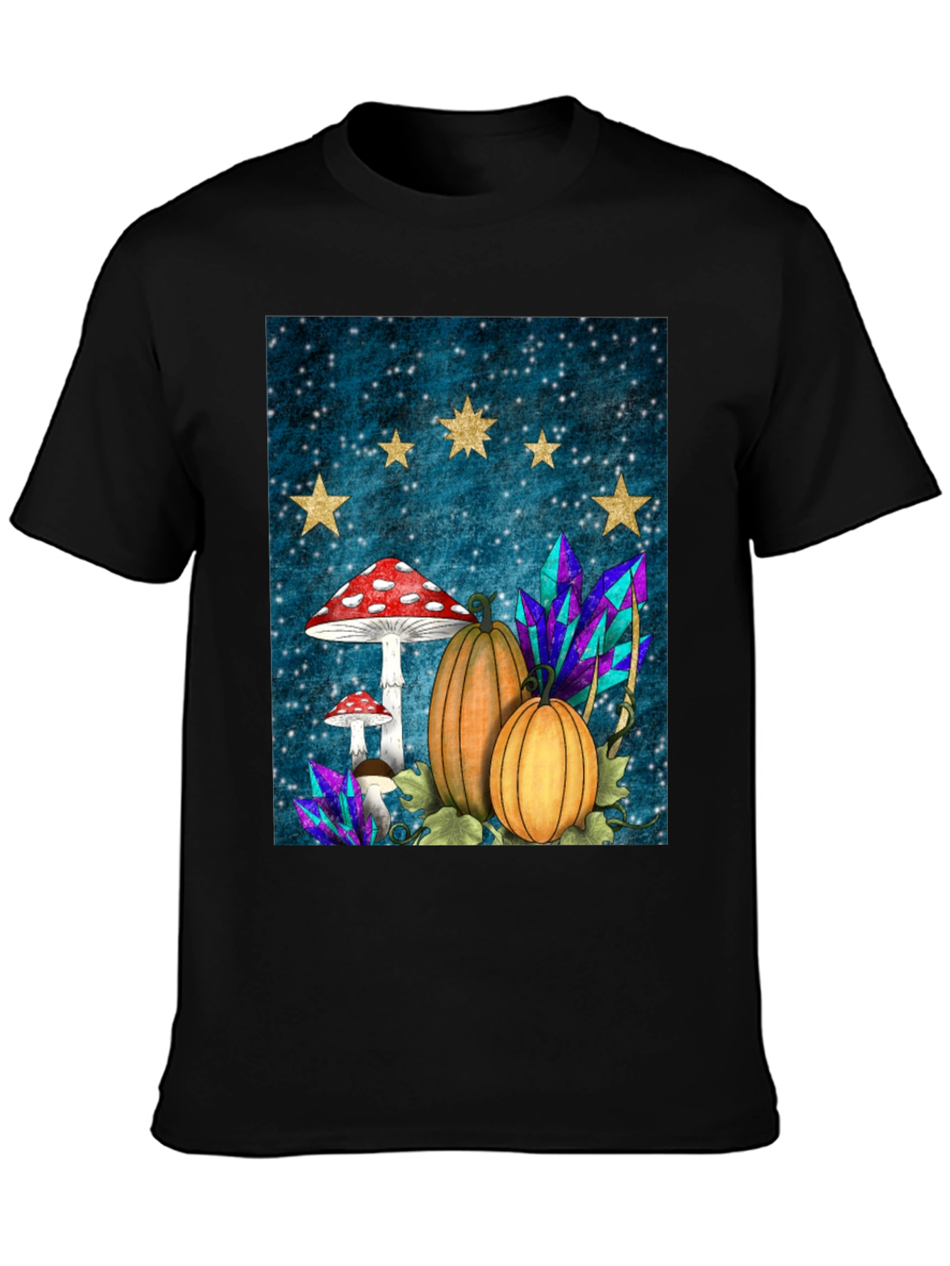 Whimsical Fall T-Shirt - Mushrooms Pumpkins & Stars