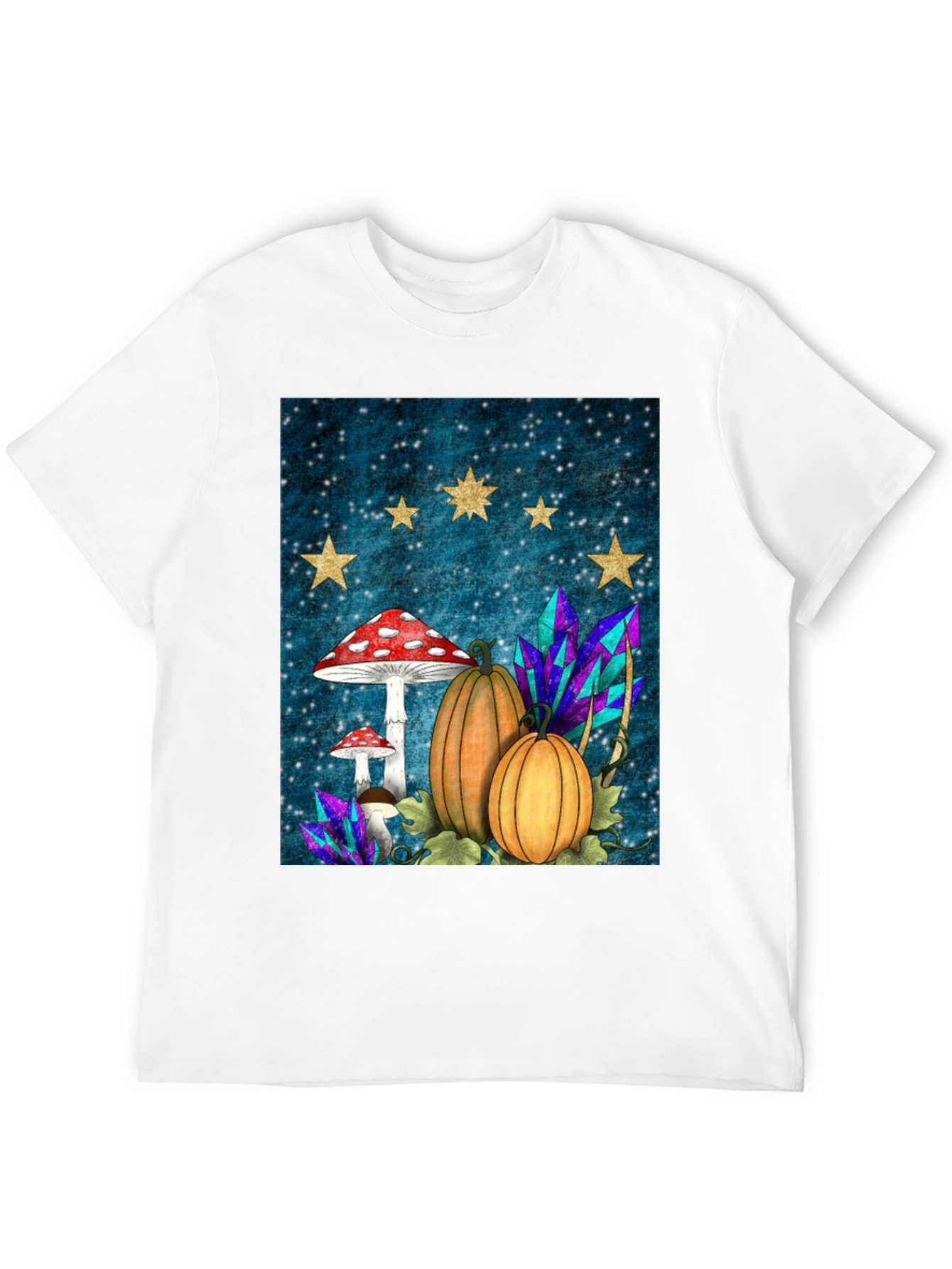 Whimsical Fall T-Shirt - Mushrooms Pumpkins & Stars