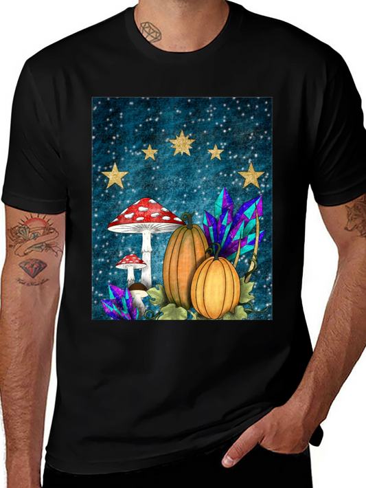 Whimsical Fall T-Shirt - Mushrooms Pumpkins & Stars