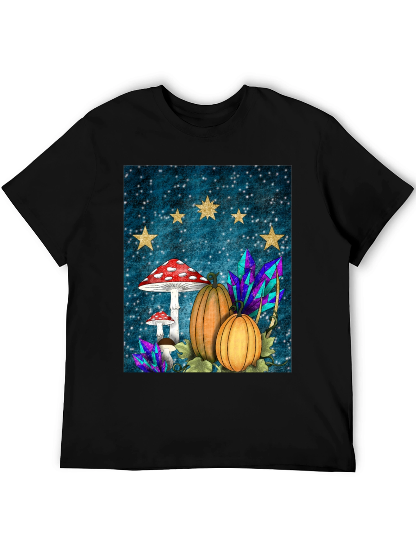 Whimsical Fall T-Shirt - Mushrooms Pumpkins & Stars